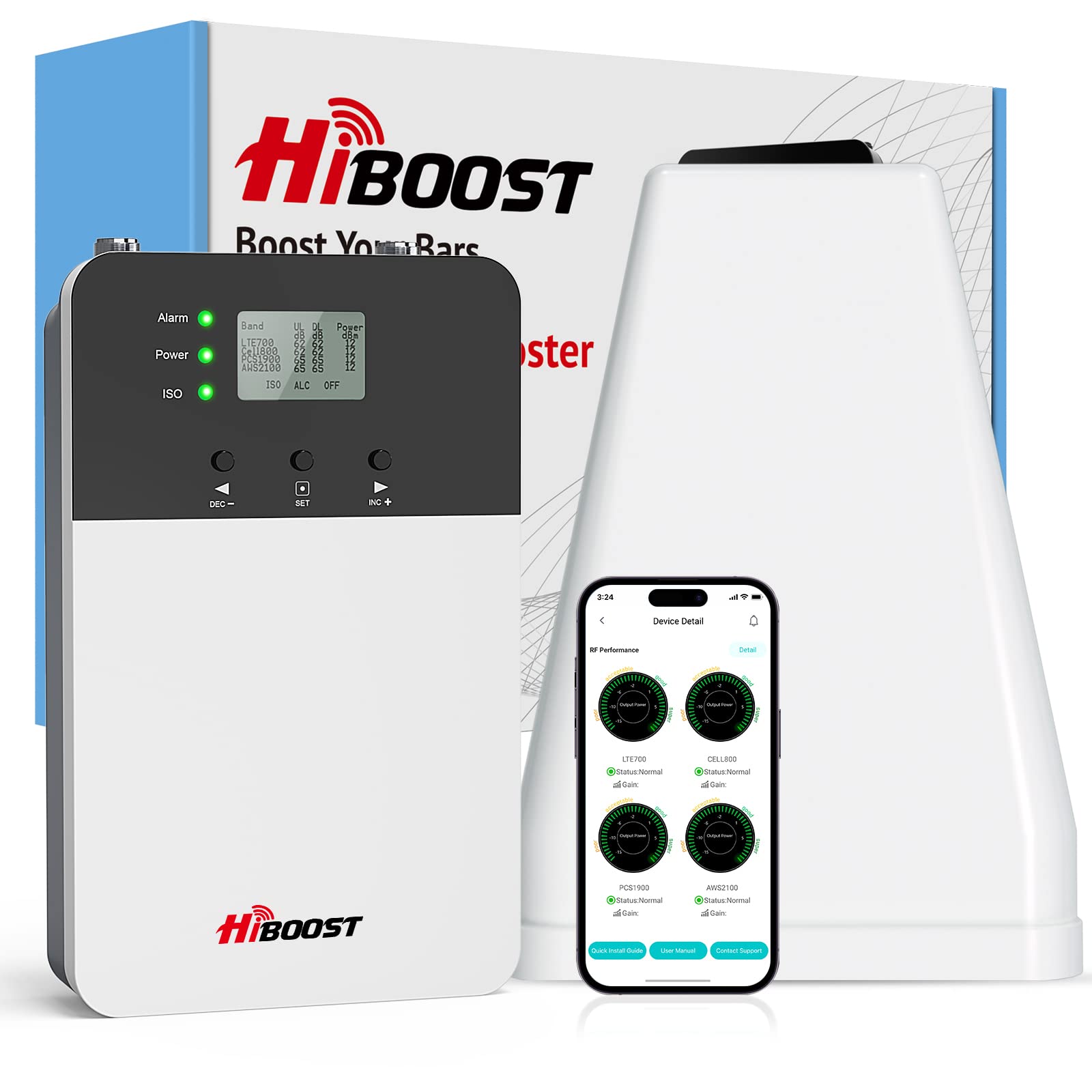 Hiboost Cell Phone Booster For Verizon, At&T, And T Mobile Cell Signal Booster For Home Cover Up To 4000 Sq Ft, Boost 4G 5G Lte