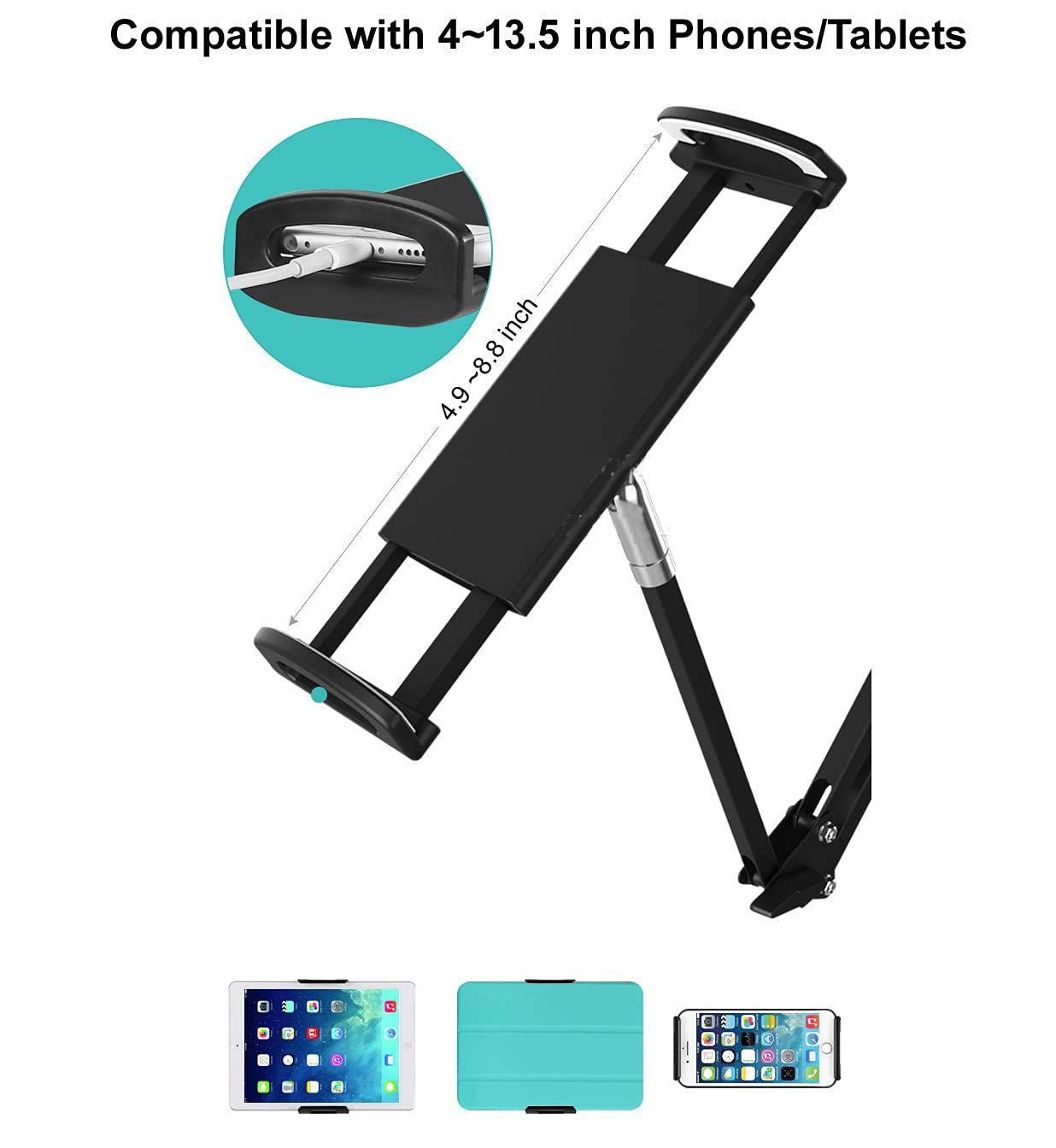 Ohitec Heavy Duty Phone/Tablet Metal Holder Universal Mobile Cell Smartphone Mount Lazy Bracket 360 Rotation Gooseneck Clamp Sta