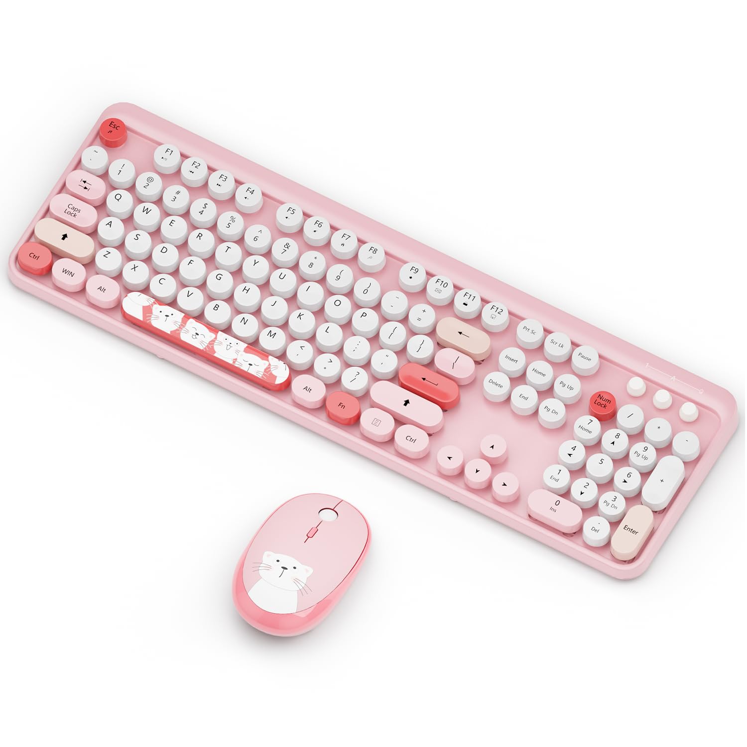 Wireless Keyboard,Kootop Cute Colorful 104 Keys Typewriter Retro Round Keycaps Keyboard For Pc Laptop,Desktop,Windows, Home And