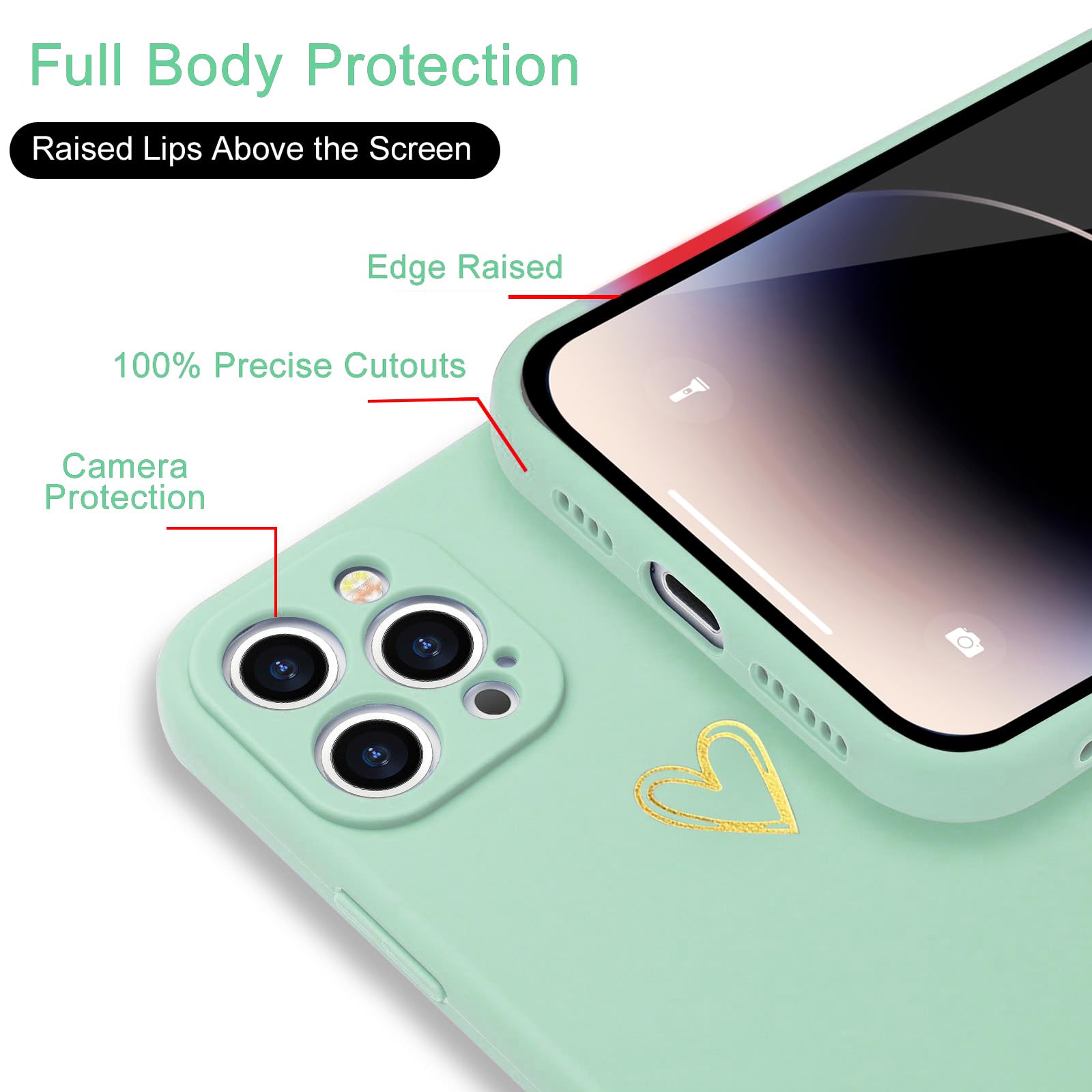 Wirvyuer For Iphone 14 Pro Max Case Cute Slim Shockproof Phone Case With Wireless Charging Support And Protection, Mint Green