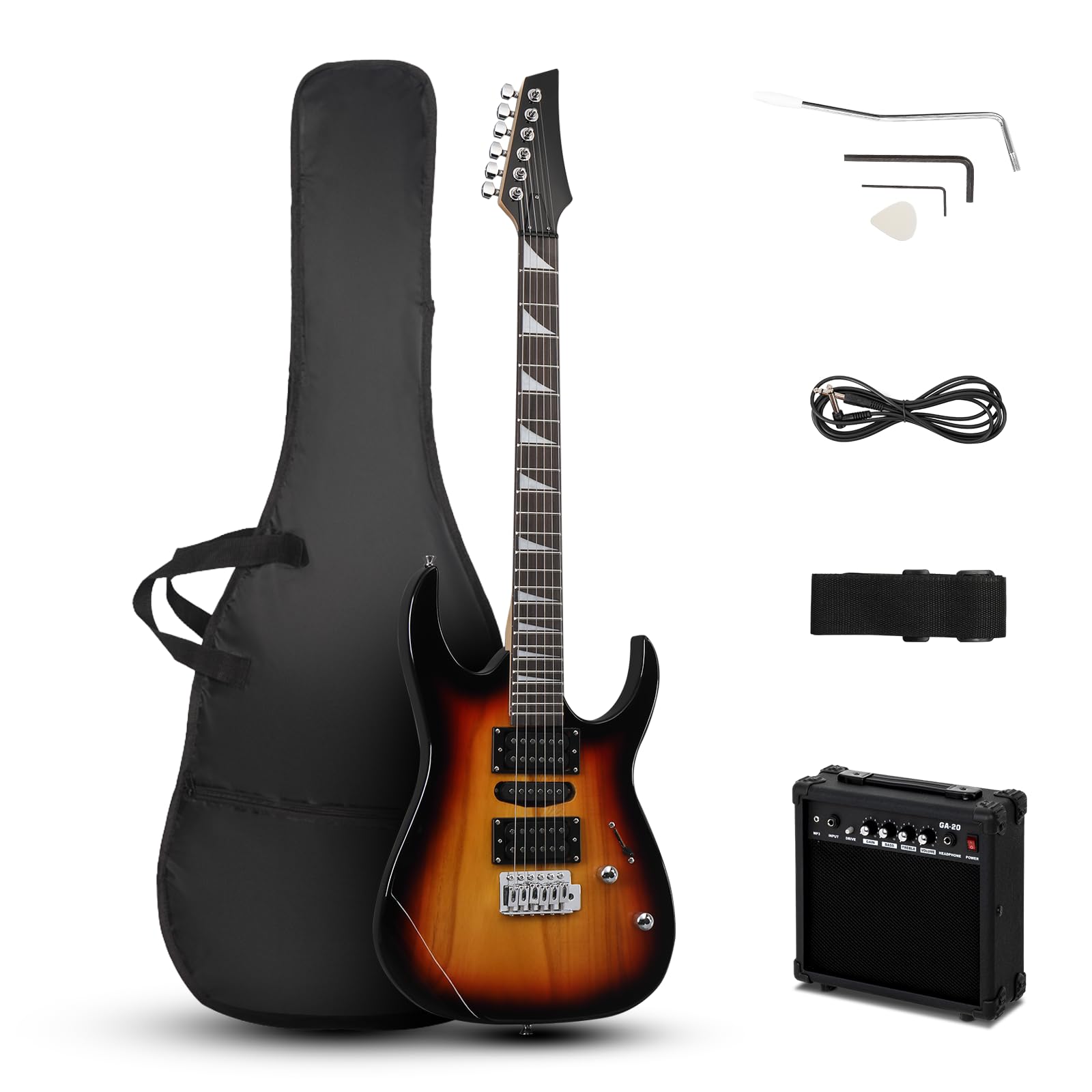 Ktaxon 39 Inch Electric Guitar With 20Watt Amp, Full Size 170 Model Starter Electric Guitar Kit For Beginners & Professional W/B