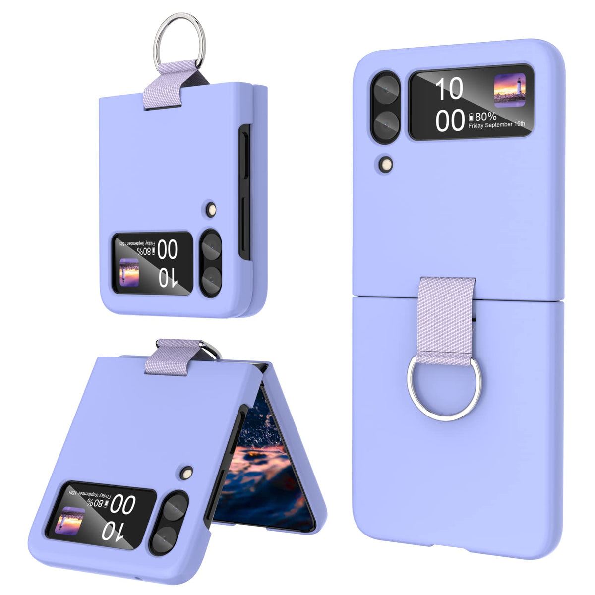 Samsung Galaxy Z Flip 4 Case Shockproof Heavy Duty Silicone Protective Cover With Ring Phone Case For Galaxy Z Flip 4 5G Purple