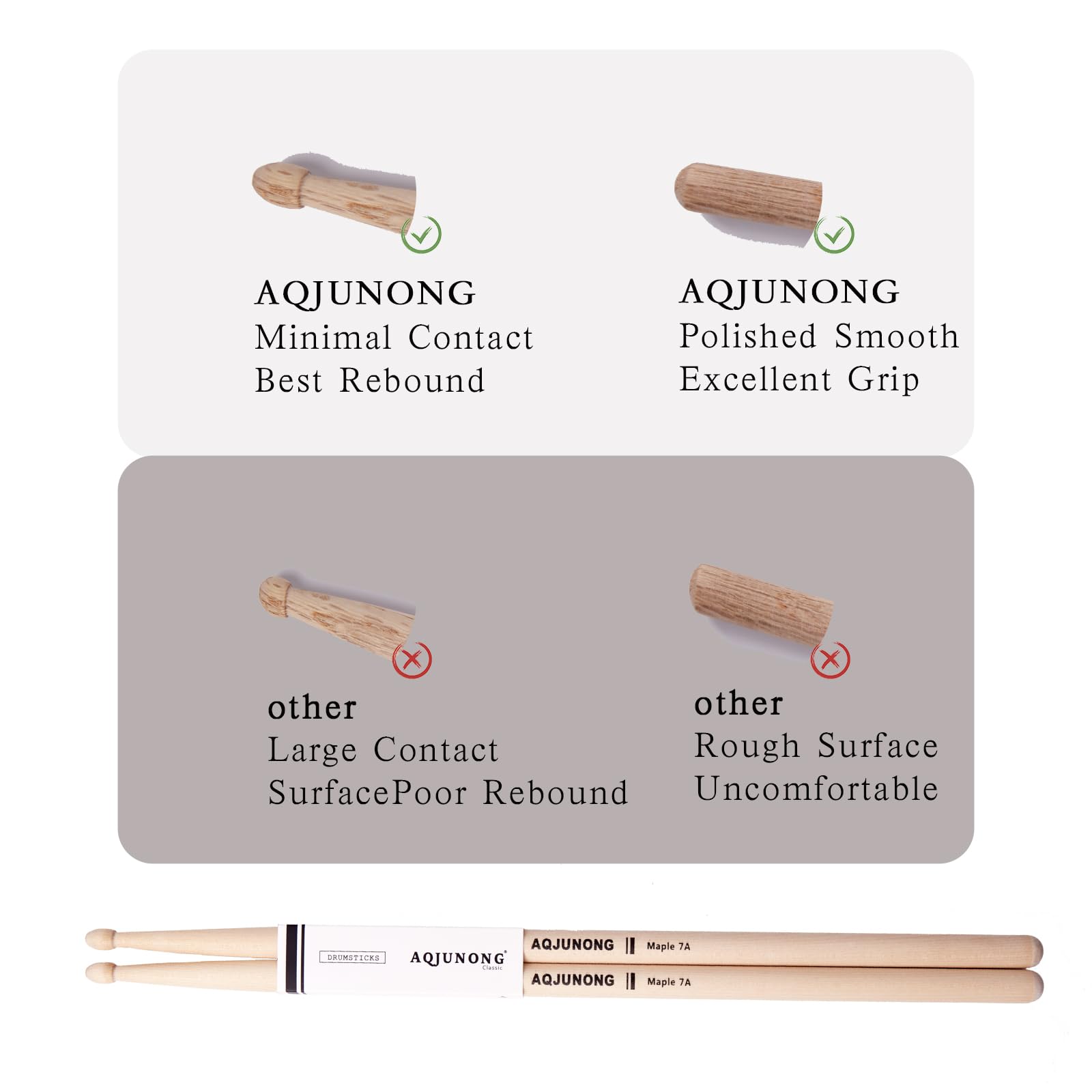Aqjunong Drum Sticks,7A Drumsticks, 12 Pairs Classic Maple Wood Tip Drum Sticks For Kids And Adults, Professional Musical Instru