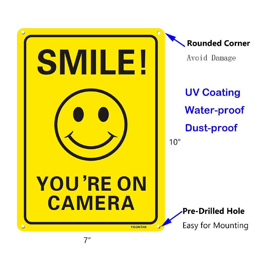 3Pack Smile You'Re On Camera Video Surveillance Signs 10X7 Inches Anti Rust Aluminum Uv Protected Reflective Signs For Home Busi