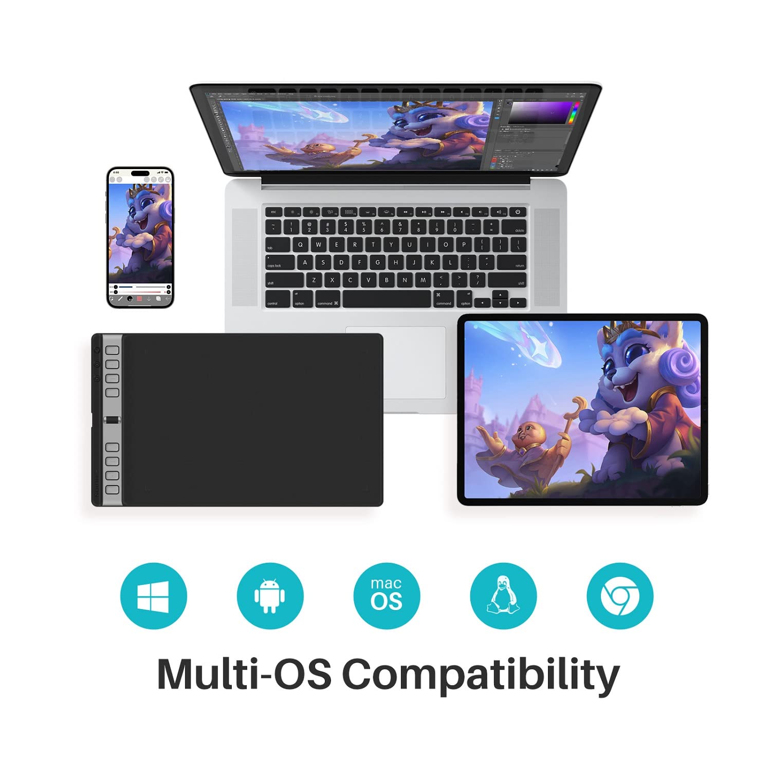 2023 Huion Inspiroy 2 Large Drawing Tablet, 10X6Inch Art Tablet With Scroll Wheel 3-Set 8 Customized Keys Battery-Free Stylus, G