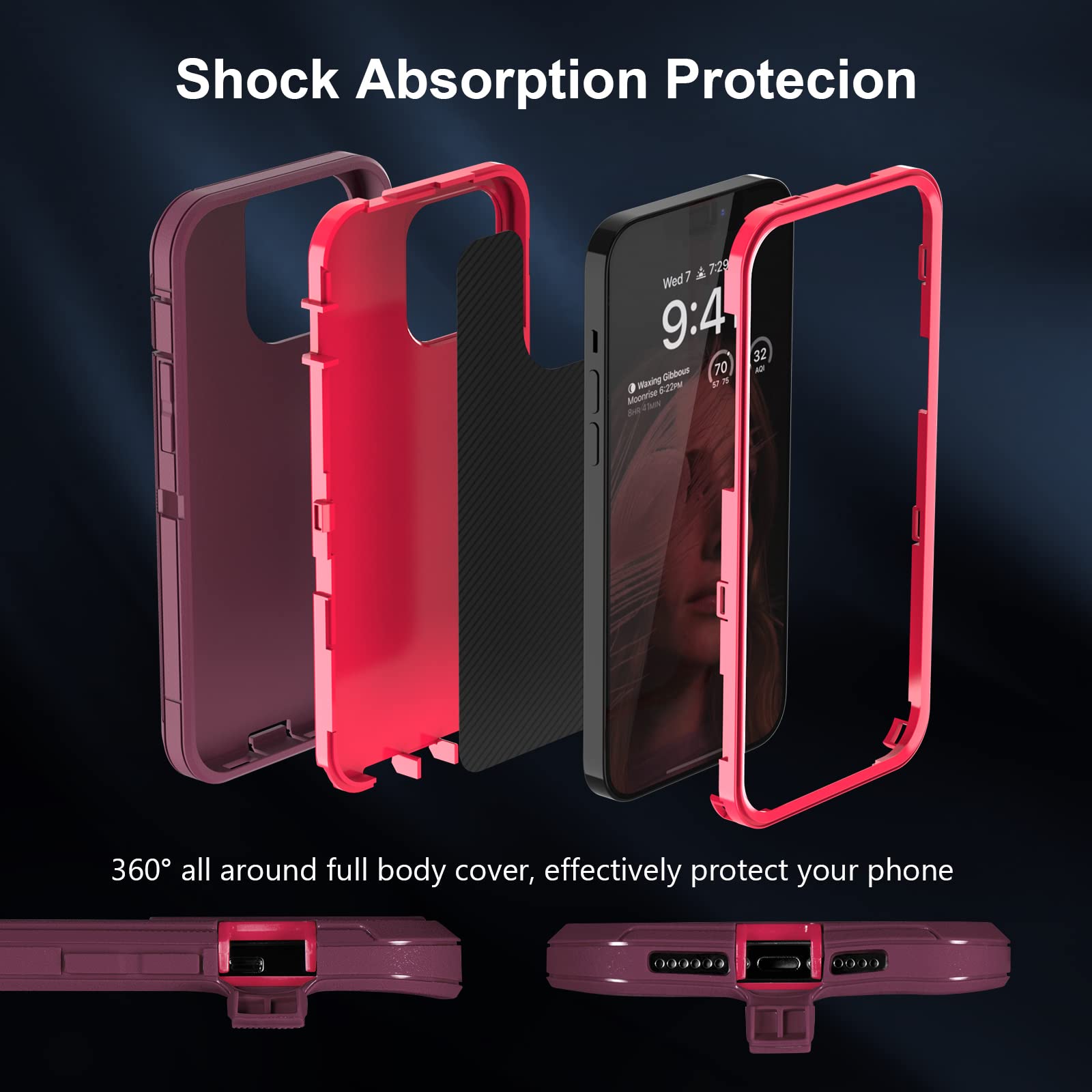 Sansunto iPhone 13 Pro Max / 12 Pro Max Heavy Duty Shockproof Phone Case Polycarbonate Silicone Rubber Burgundy 6.7 Inch