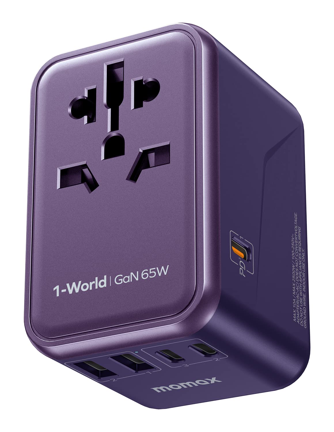 Momax Universal Travel Adapter, 70W Gan Travel Plug Adapter With Uk,Eu,Au,Us Plugs, 3Usb C Pd & 2Usb A Qc International Adapter