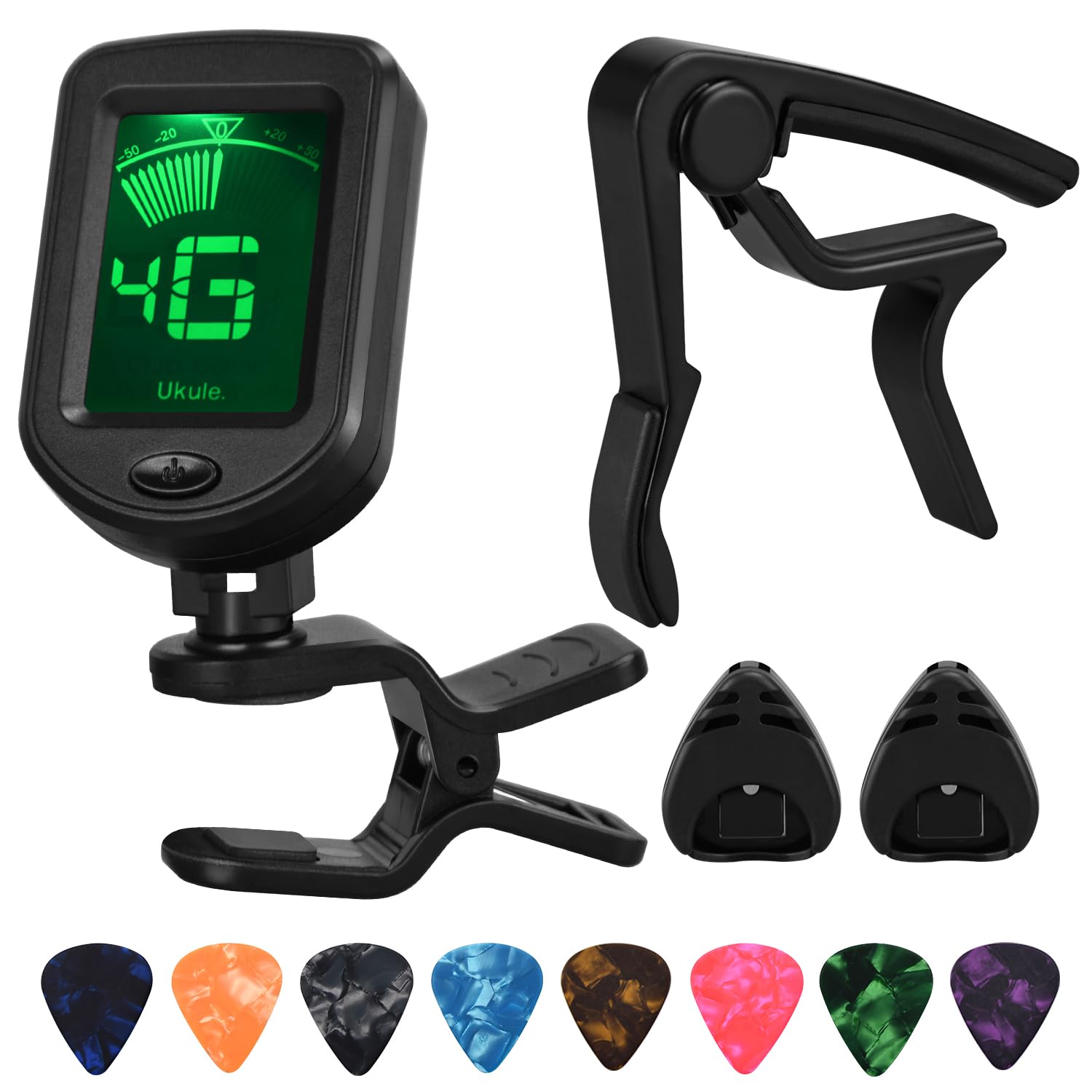 Guitar Capo Guitar Tuner Set, Guitar Accessories, Including Guitar Capo Guitar Tuner Guitar Picks and Guitar Pick Holder, for Gu