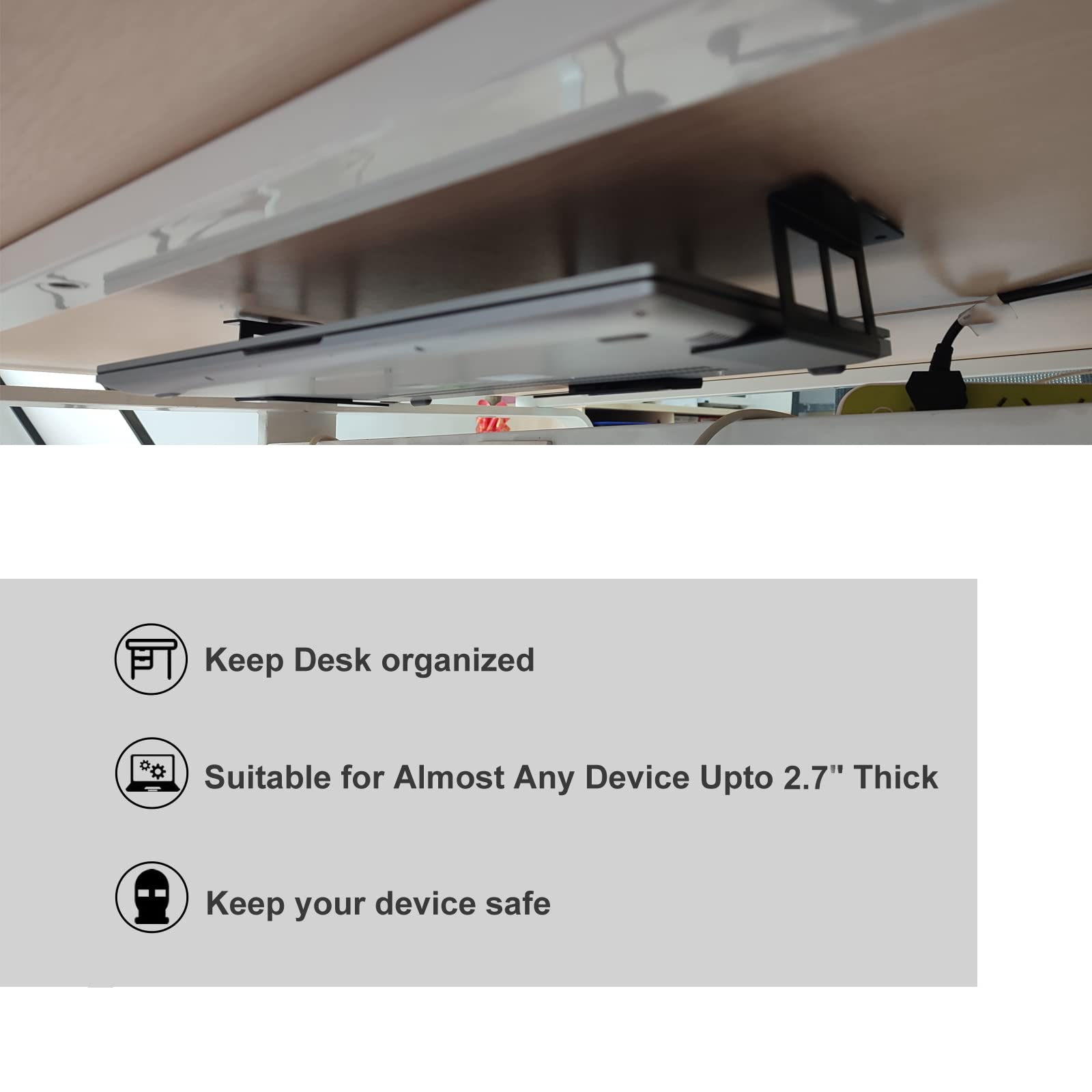 Piaolgyi Under Desk Laptop Holder Mount With Screw,Bracket Devices Upto 2.7'' Under Desk Mount For Ps4,Xbox Series S,Xbox One S,