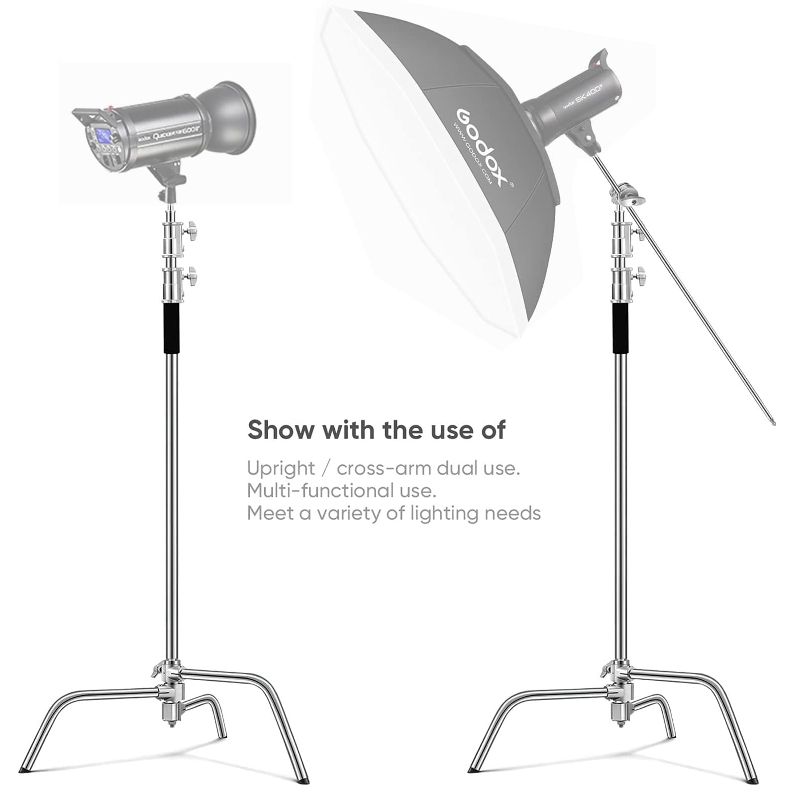 C Stand With Boom Arm Tainless Steel Heavy Duty Stand Max Height 10.8Ft/330Cm,Adjustable Photography Light Stand With 4.2Ft/128C