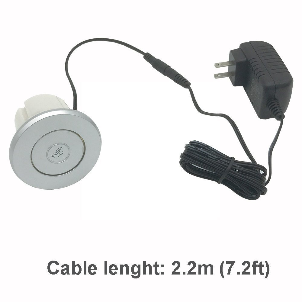 4 LEAF Desk USB Power Grommet Hub, Pop-Up Recessed Outlet, 2 USB Ports, Silver, Model PT-0012, Durable ABS Material