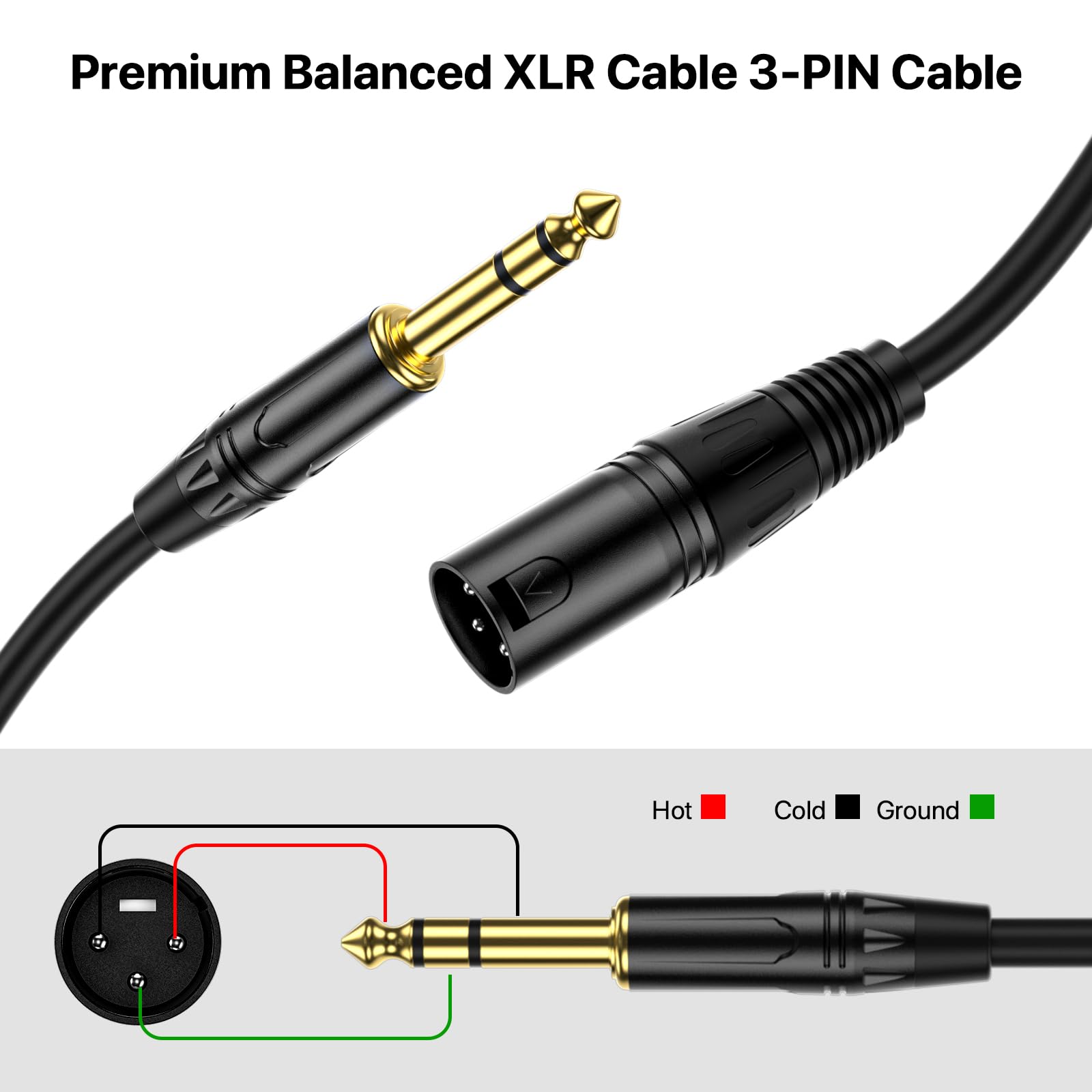 Nuosiya Xlr Male To 1/4 Inch(6.35Mm) Trs Jack Lead- Balanced Xlr Microphone Cable Mic Cord, 3 Feet 2 Pack