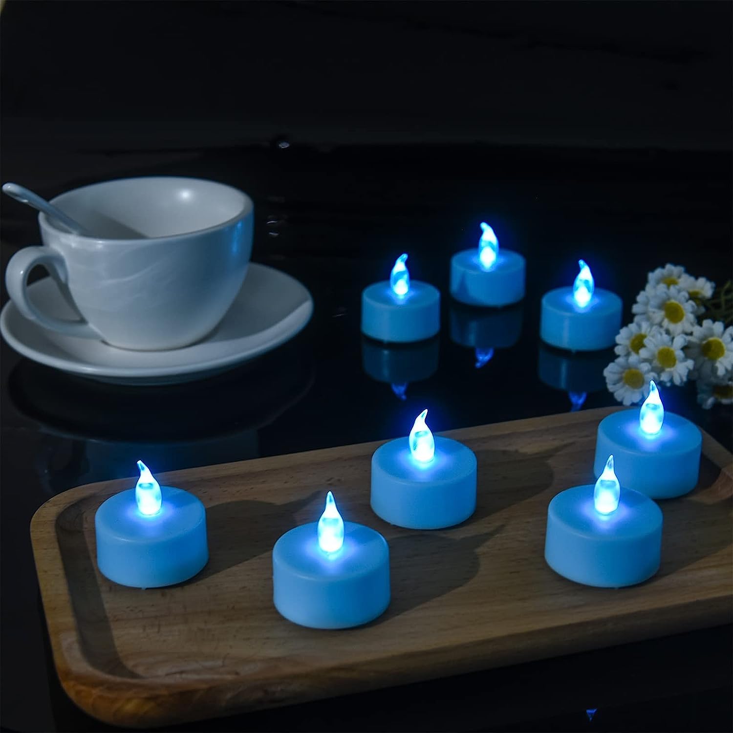 Led Tea Lights Candles  24Pack Blue Flameless Candles Realistic And Bright Flickering Long Lasting 200Hours For Holiday Celebrat