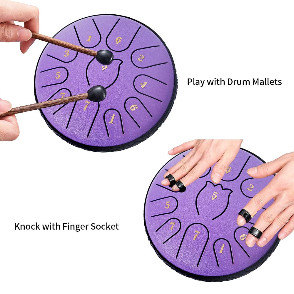 Rain Drum For Outside Garden,Steel Tongue Drum 6 Inche 11 Note Steel Drums Rain Chime,Raindrop Drum,With Soft Bag,Music Book,2 M