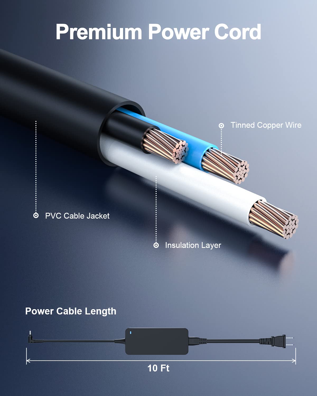 Pwept 65W/48W/45W/40W Round Tip Travel Charger for LG Gram Laptop - UL Certified, Black, Compact Size 6.2 x 4.53 x