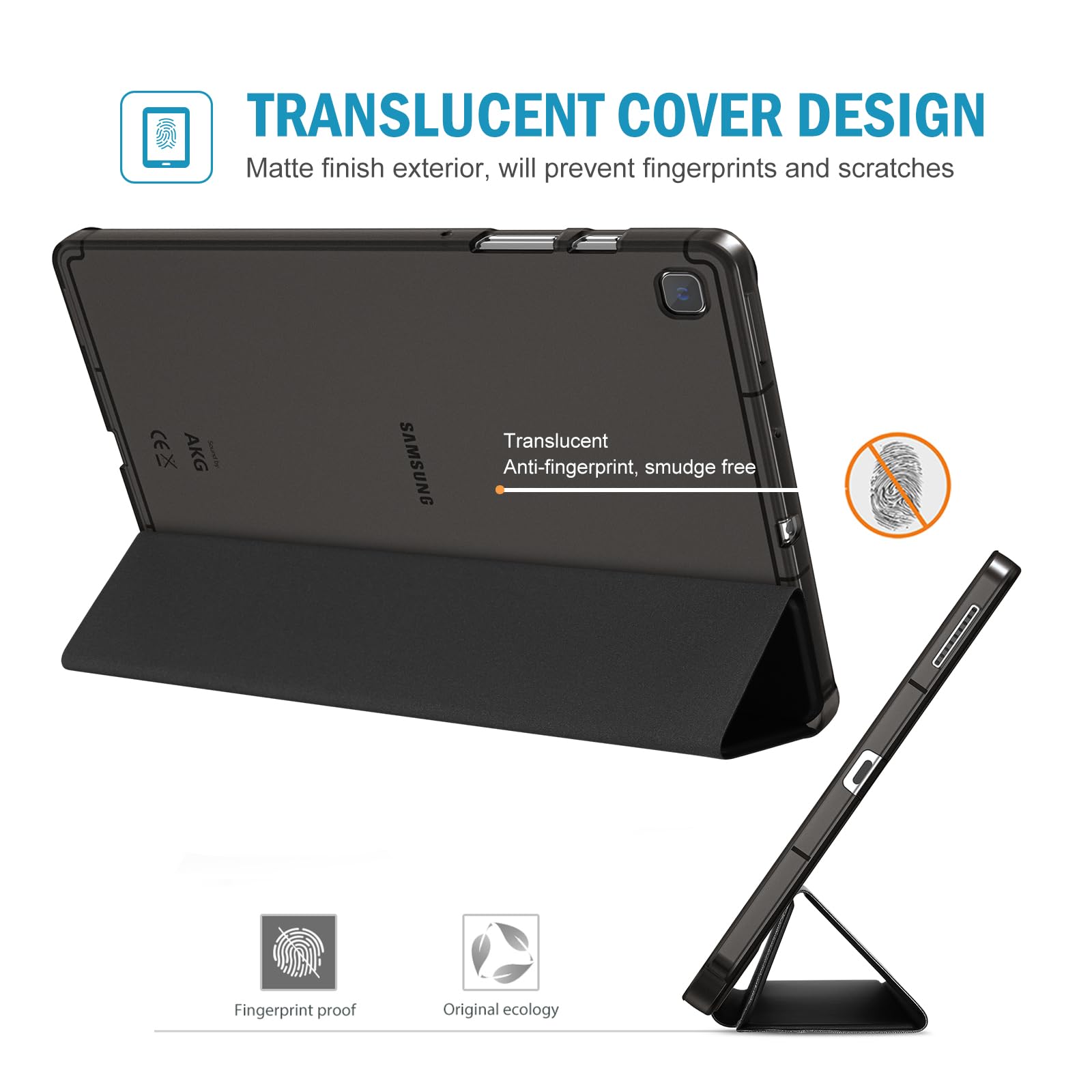 Procase Cover For Galaxy Tab S6 Lite 10.4 Case 2024 2022 2020 With S Pen Holder(Sm P620/P625/P613/P619/P615/P610), Trifold Stand Folio Soft Tpu Translucent Back Cover Support Auto Wake/Sleep  Black