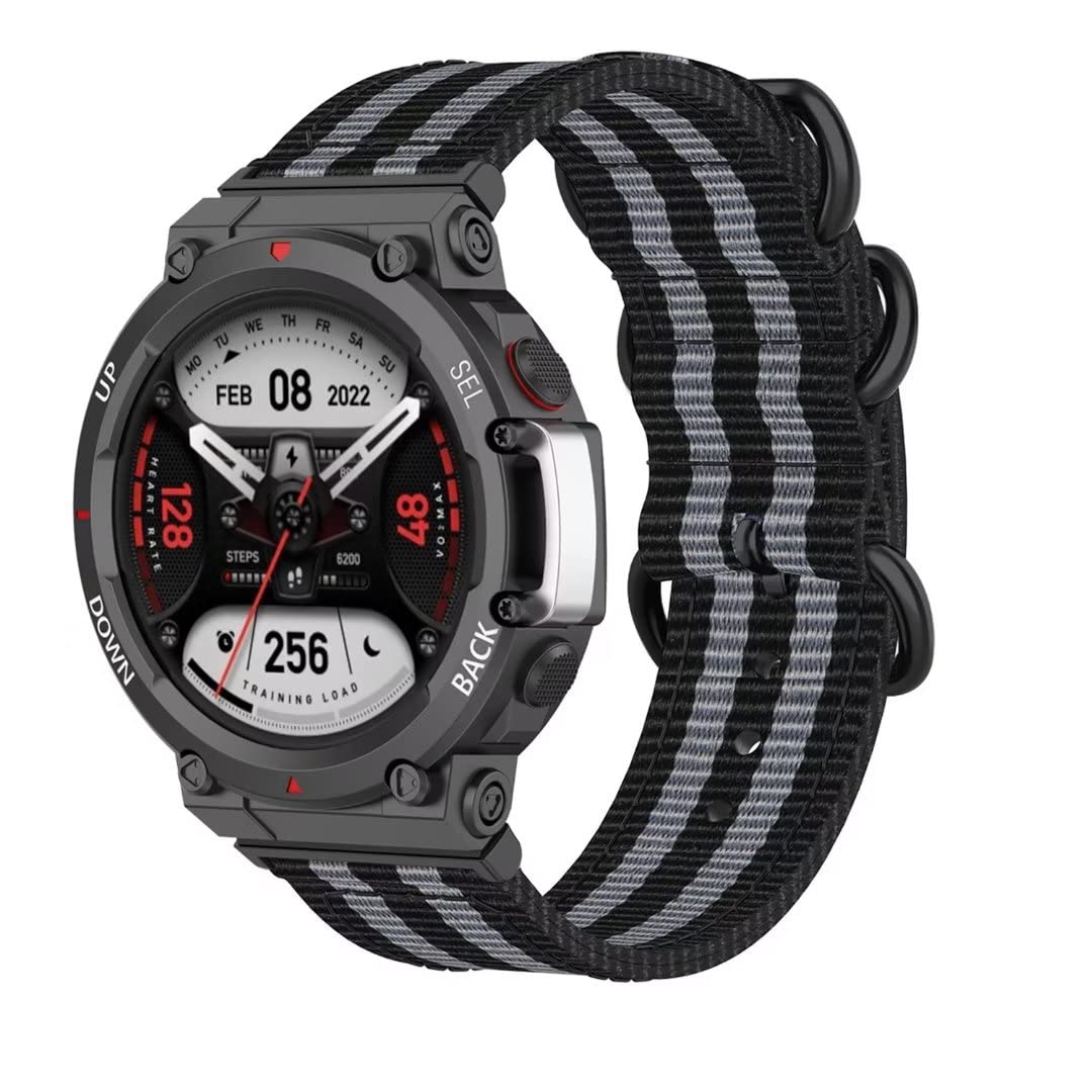Ipartsonline Nylon Band Compatible For Amazfit T-Rex 2 Smart Watch Wristband Replacement Sport Strap For Men Women, Black Grey
