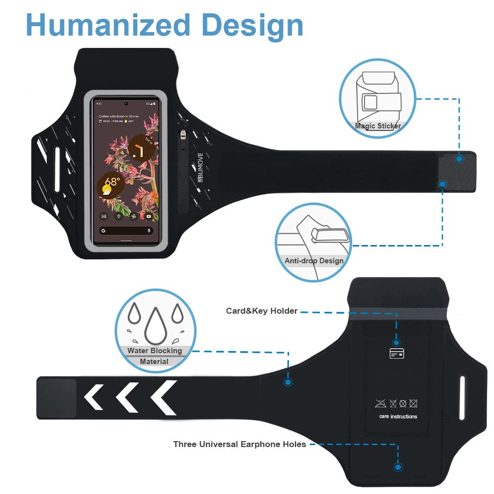 Pixel 8/8 Pro Armband, Bumove Gym Running Workouts Sports Phone Arm Band For Google Pixel 7, 7 Pro, 6, 6 Pro Up To 6.9 Inch With