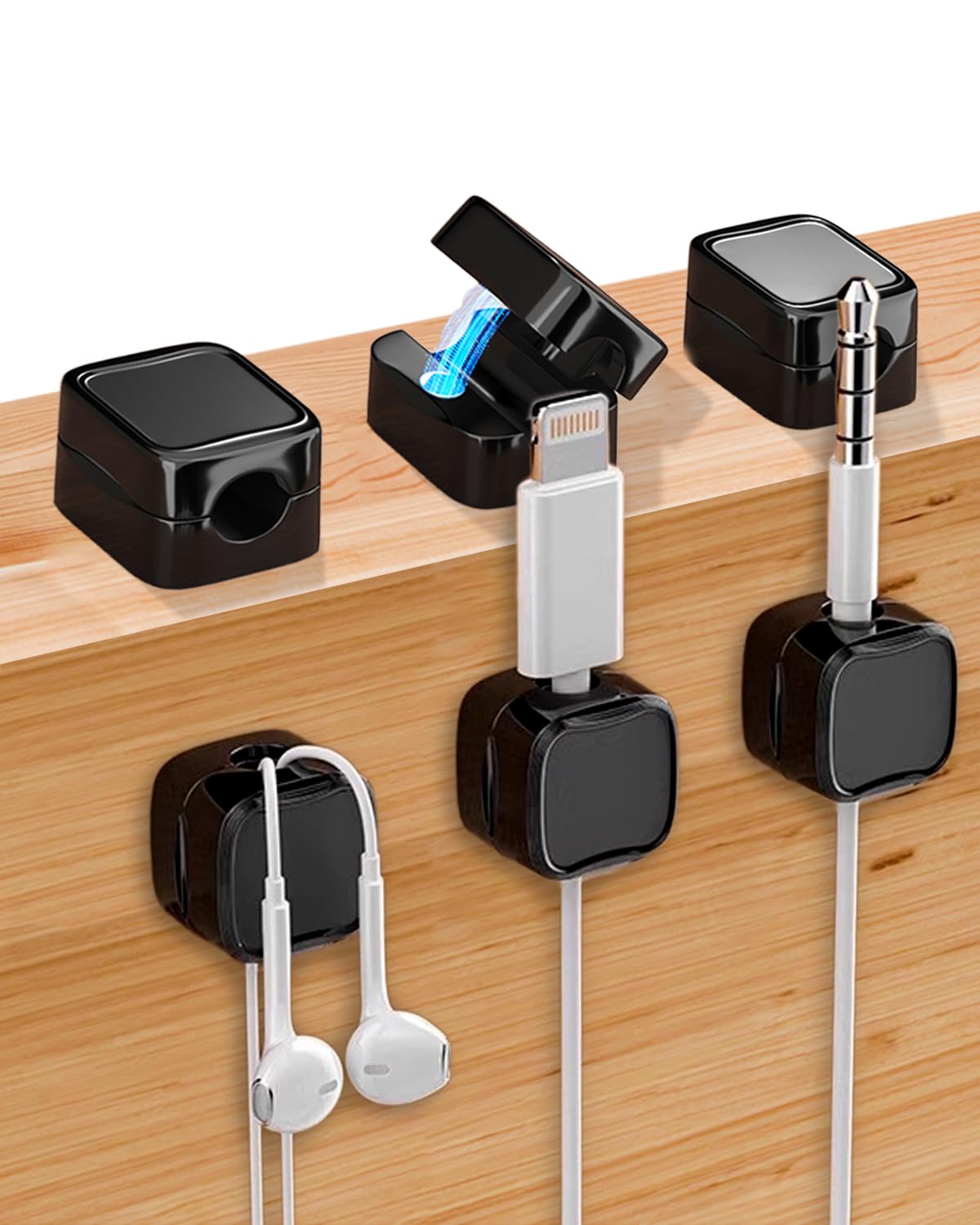 Msqlnde 6 Pack Magnetic Cord Organizer, Adhesive Cable Clips Desk Cable Management, Wire Holder Keeper Organizer For Home Office
