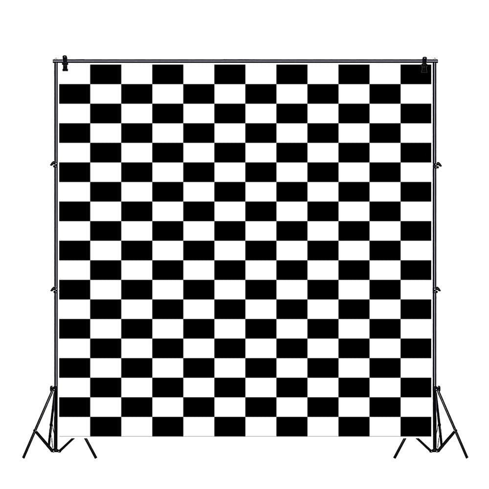 Laeacco 7X7Ft Black And White Checked Flag Photography Backdrop Cosplay Party Banner Racing Checker Texture Grid Birthday Chess