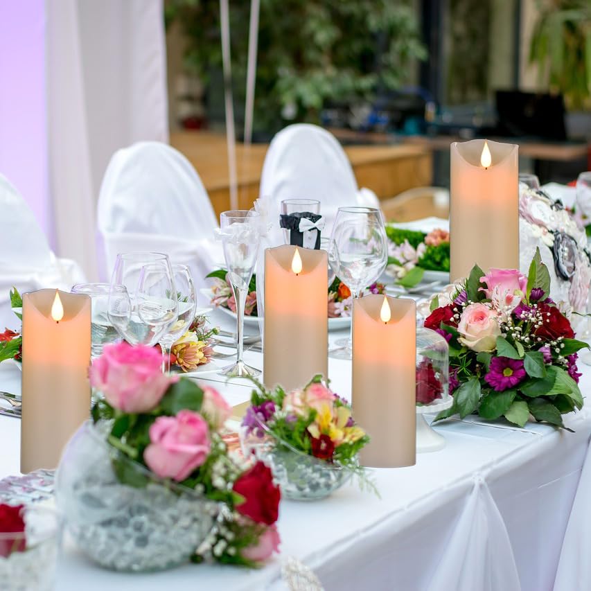 Biyanuo Flameless Battery Operated Led Candles 3D Wick With10Key Button Remote Control 24 Hour Timer Set Of 5 Electric Flickerin