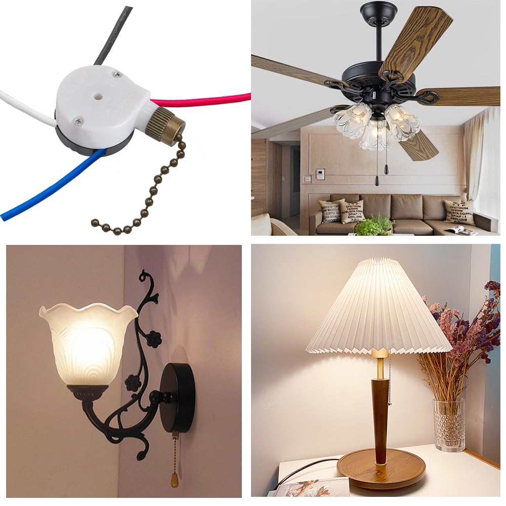 Ceiling Fan Switch Zing Ear Ze 208S E89885 With 4 Pre Installed Wires 3 Speed 4 Wire Pull Chain Switch Fan Light Switch Replacem