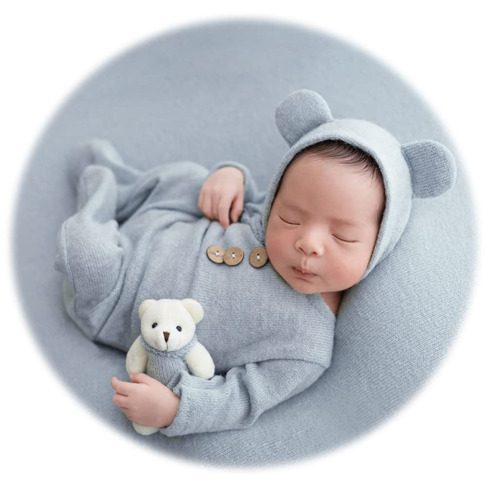 Zeroest Newborn Photography Props Boy Outfits Baby Photo Shoot Prop Outfit Bebe Boy Picture Bear Hat Footed Romper Set Costume (
