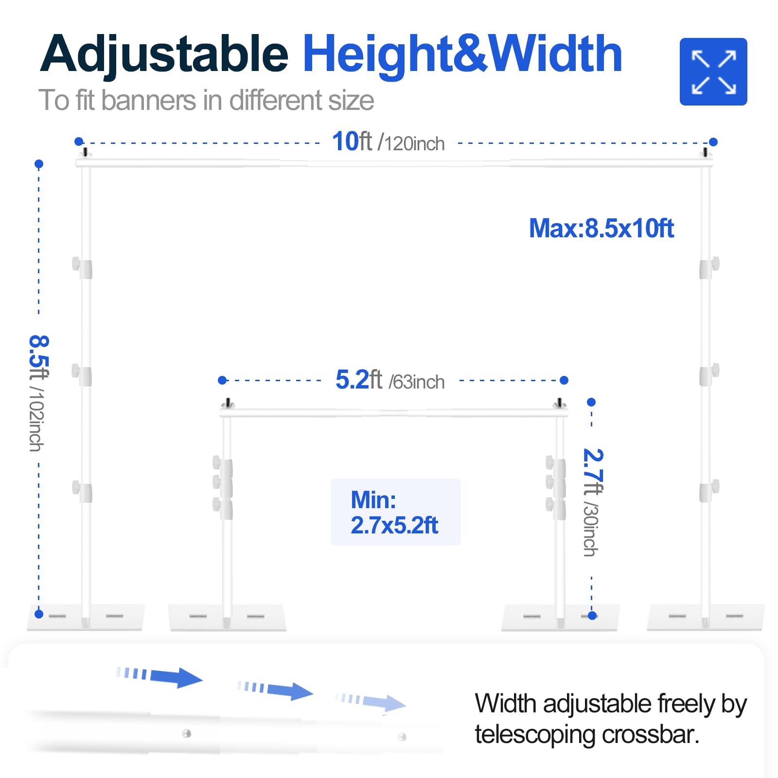 Emart Heavy Duty Backdrop Stand 8.5X10Ft(Hxw) Adjustable Background Support System Kit With Steel Base For Photography, Photo Ba