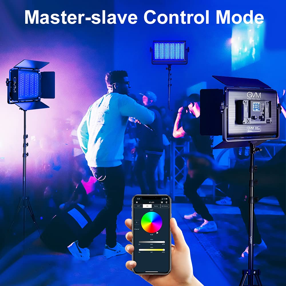 Gvm 65W Rgb Video Light With Bluetooth Control, 1300D Led Video Lighting Kit, 25000Lux/0.5M, 360 Full Color Photography Lighting