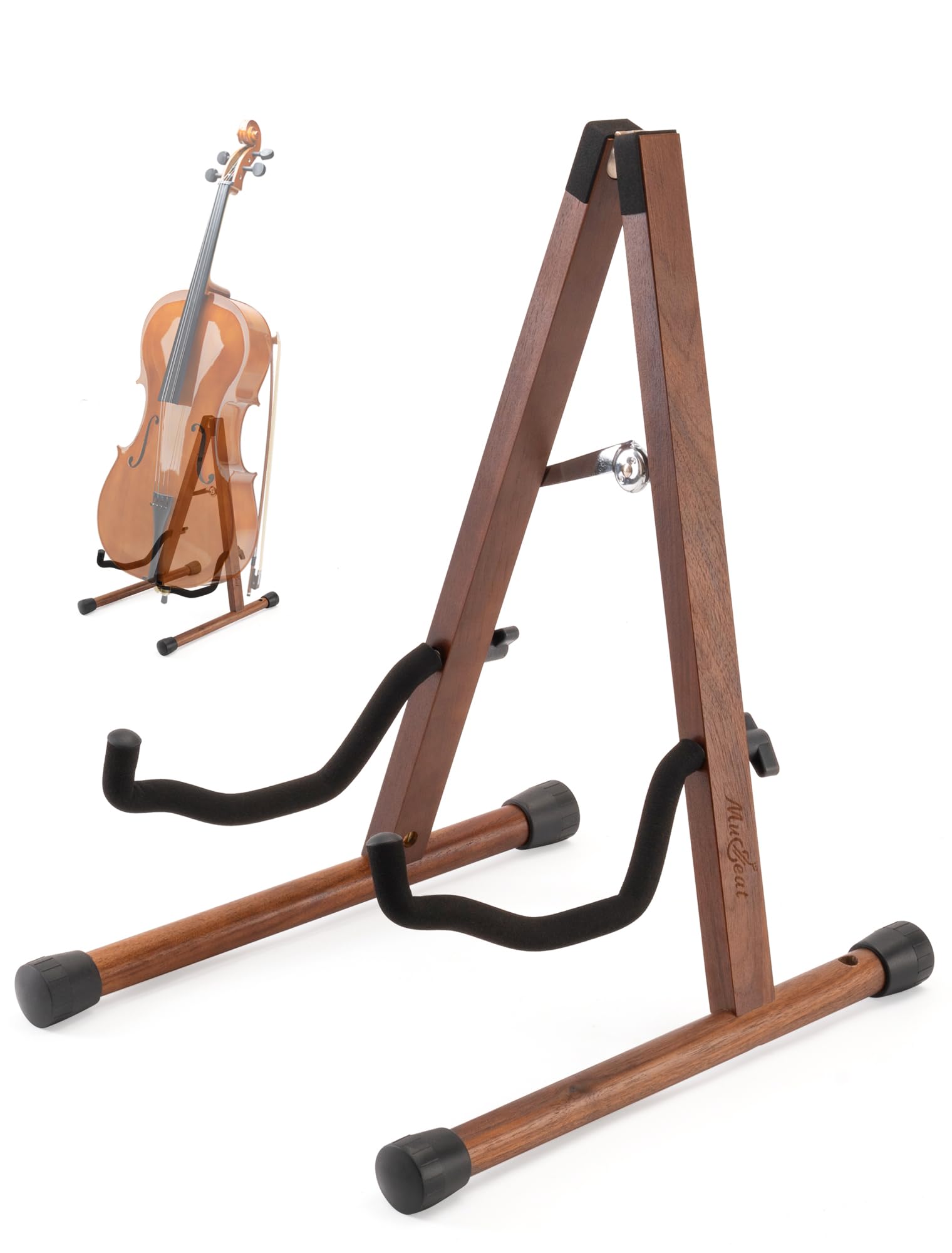 Musbeat Cello Stand, A Frame Cello Stand With Bow Holder For Cello Display, Handcrafted Wooden Cello Stand With Padded Foam, Wal