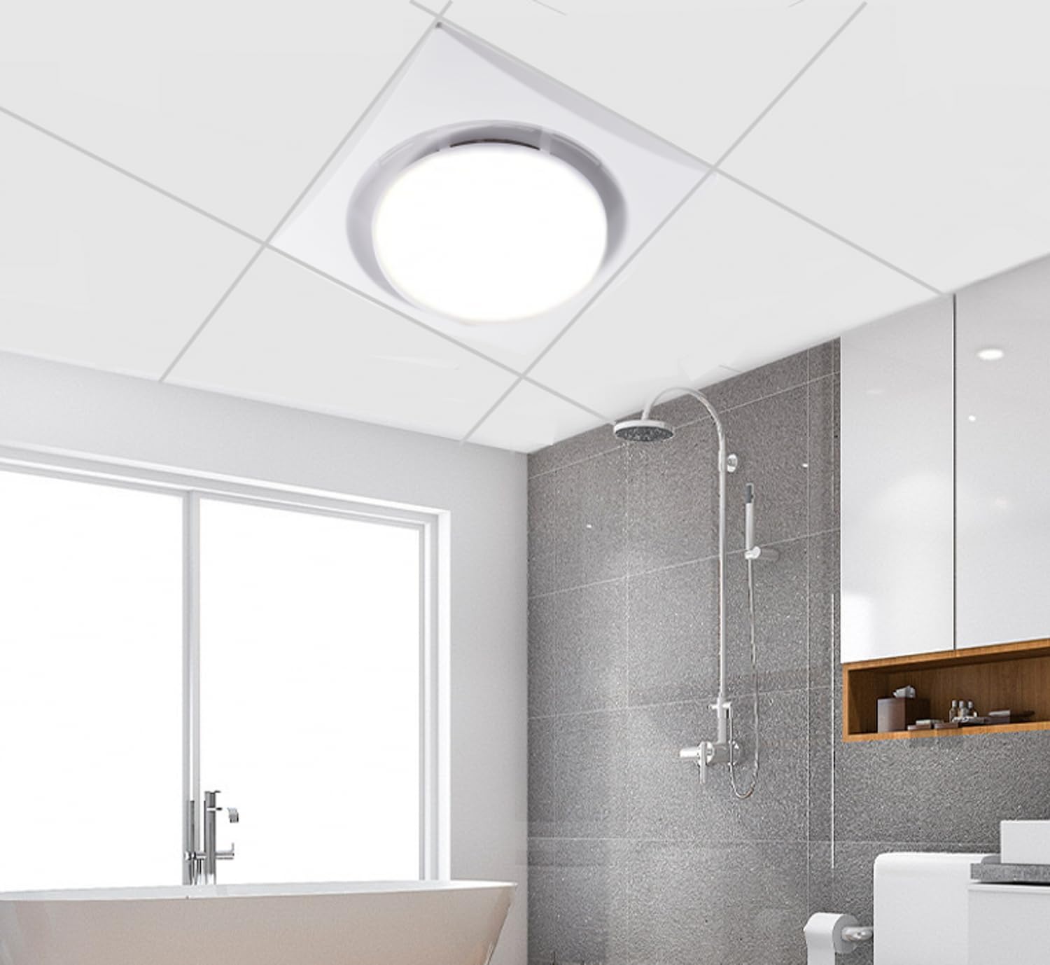 Nalle Ventilation Fans Bathroom Exhaust Fan With Light 9.6 Inch Panel 6000K 12W Round Led 90 Cfm 1.0 Sones 4 Inch Duct,110V Ceil