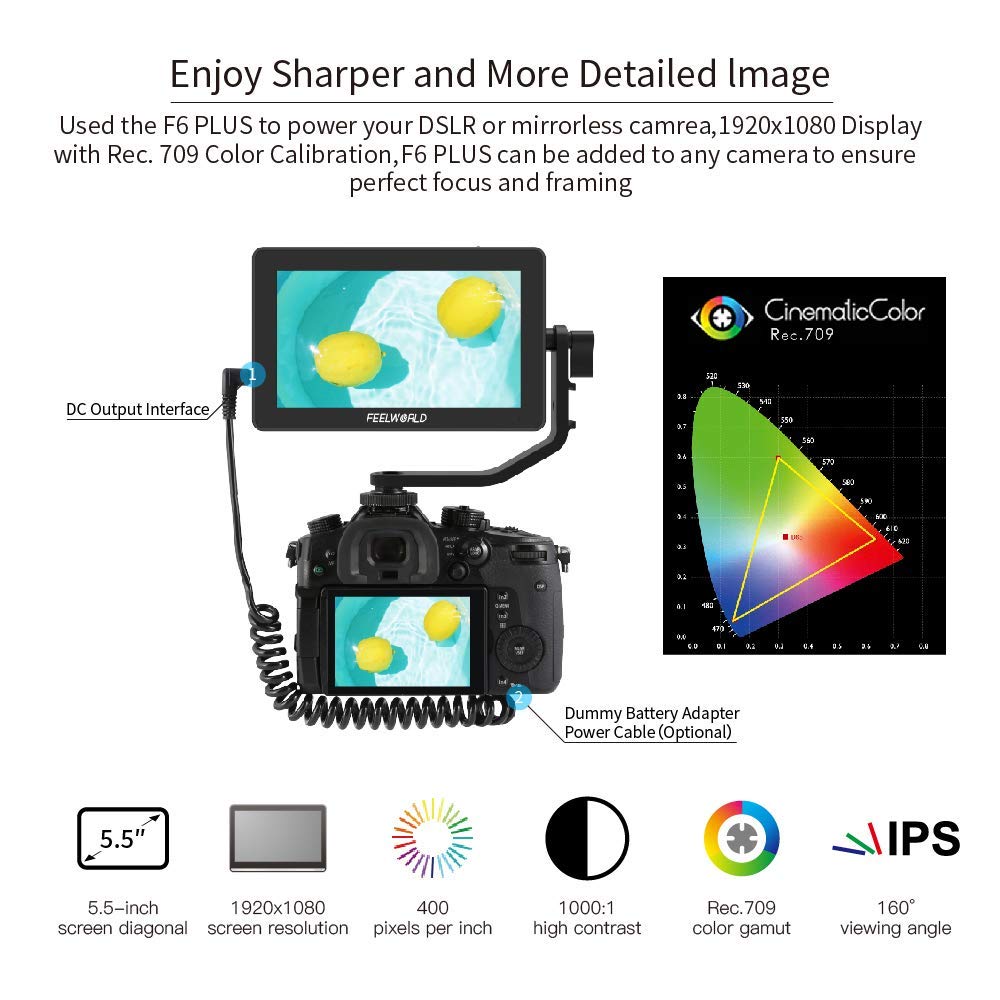 Feelworld F6 Plus 6 Inch Touch Screen Dslr Camera Field Monitor With 3D Lut Small Full Hd 1920X1080 Ips Screen Suppor 4K Hdmi In