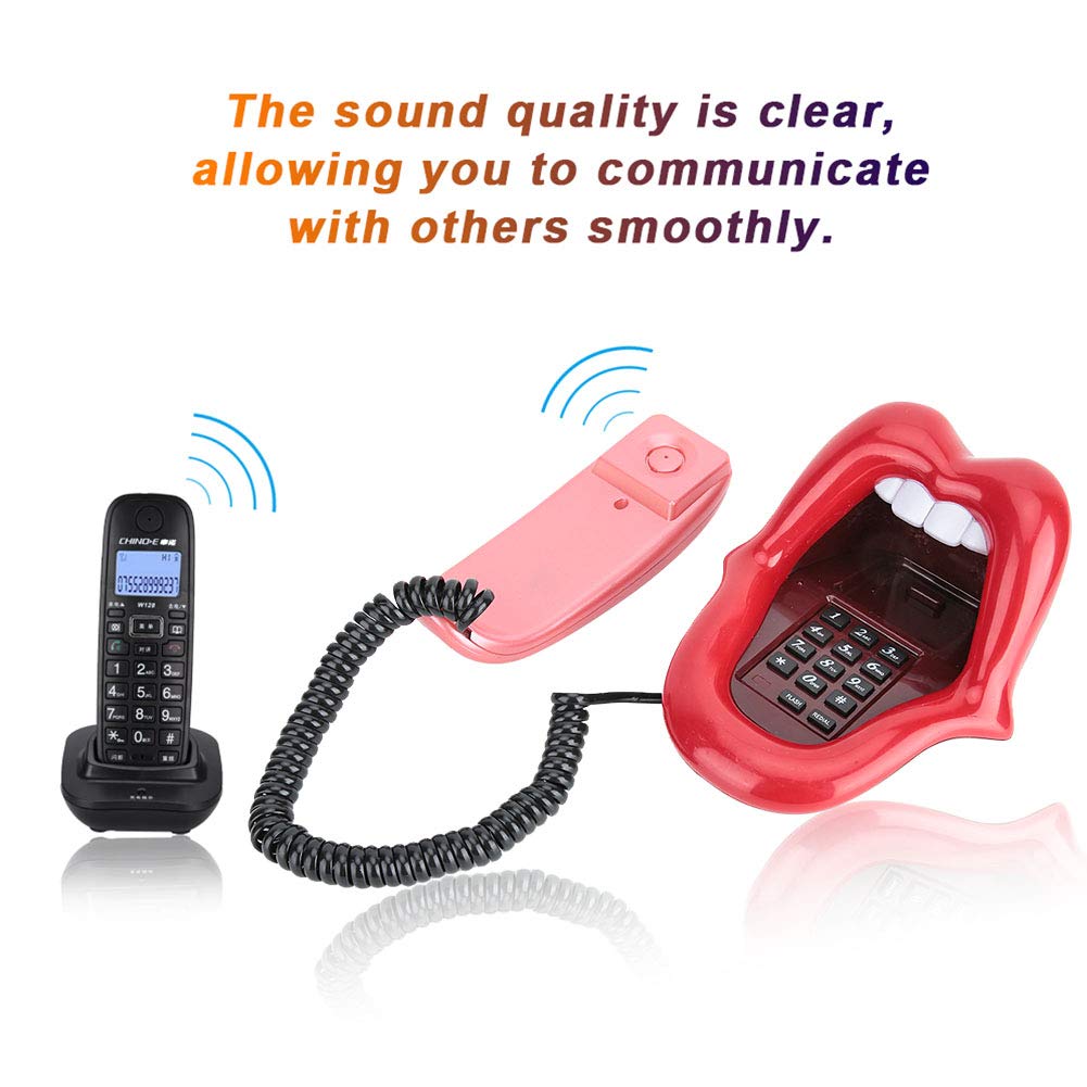 Corded Phone, Home Phone Multifunctional Large Tongue Shape Telephone Desk Phone Home Decoration Red
