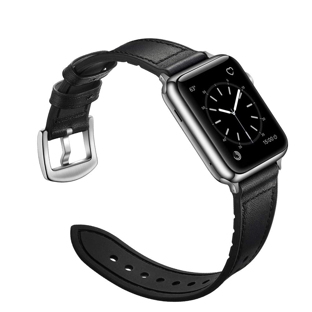 Ouheng Compatible With Apple Watch Band 42Mm 41Mm 40Mm 38Mm, Sweatproof Genuine Leather And Rubber Hybrid Band Strap For Iwatch