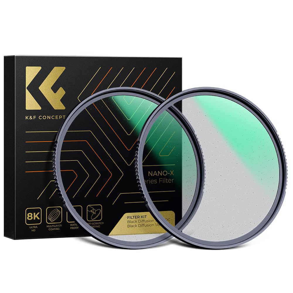 K&F Concept 62Mm Black Diffusion 1/4 & 1/8 Lens Filter Kit (2 Pcs), Mist Cinematic Effect Filter For Vlog/Video/Portrait Image W