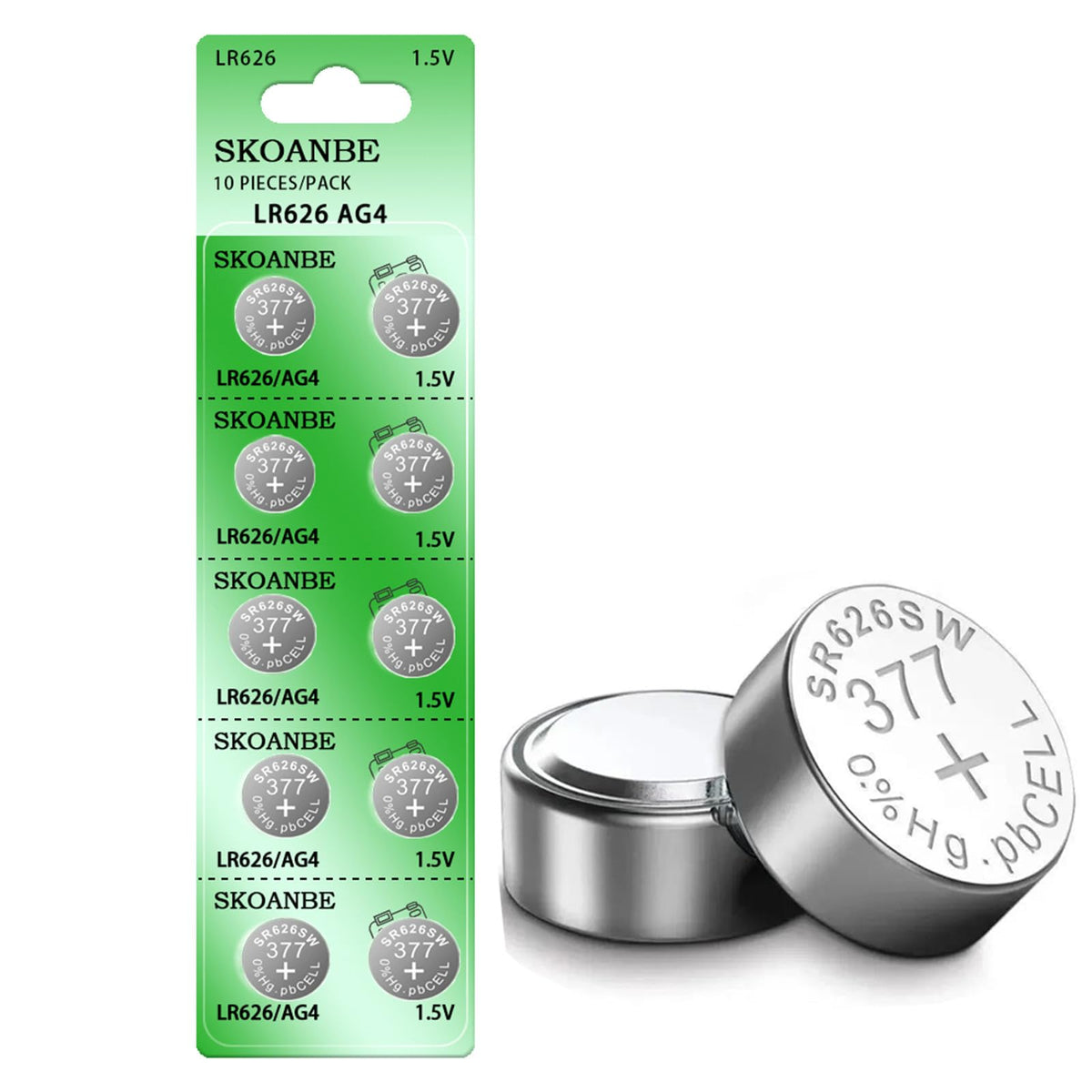Skoanbe 10Pack Sr626Sw 377 Lr626 Ag4 1.5V Watch Battery