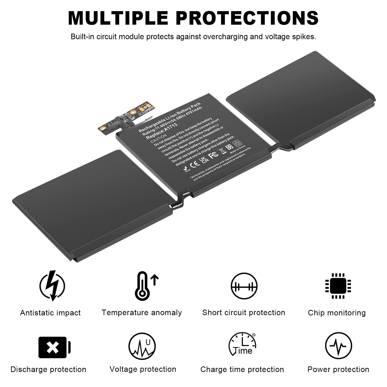 A1708 A1713 Laptop Battery Replacement For Macbook Pro 13 Inch A1708 (Late 2016, Mid 2017, Mid 2019, 2020), Emc 2978 3164, A2171