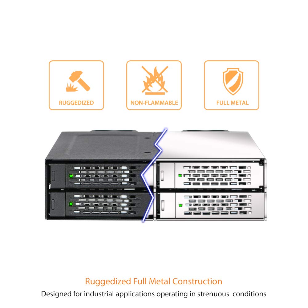 ICY DOCK 4 Bay 2.5 NVMe U.2/U.3 SSD PCIe 4.0 Rugged Mobile Rack Enclosure for 5.25' Bay (4 x Mini SAS HD) | ToughArmor MB699VP B