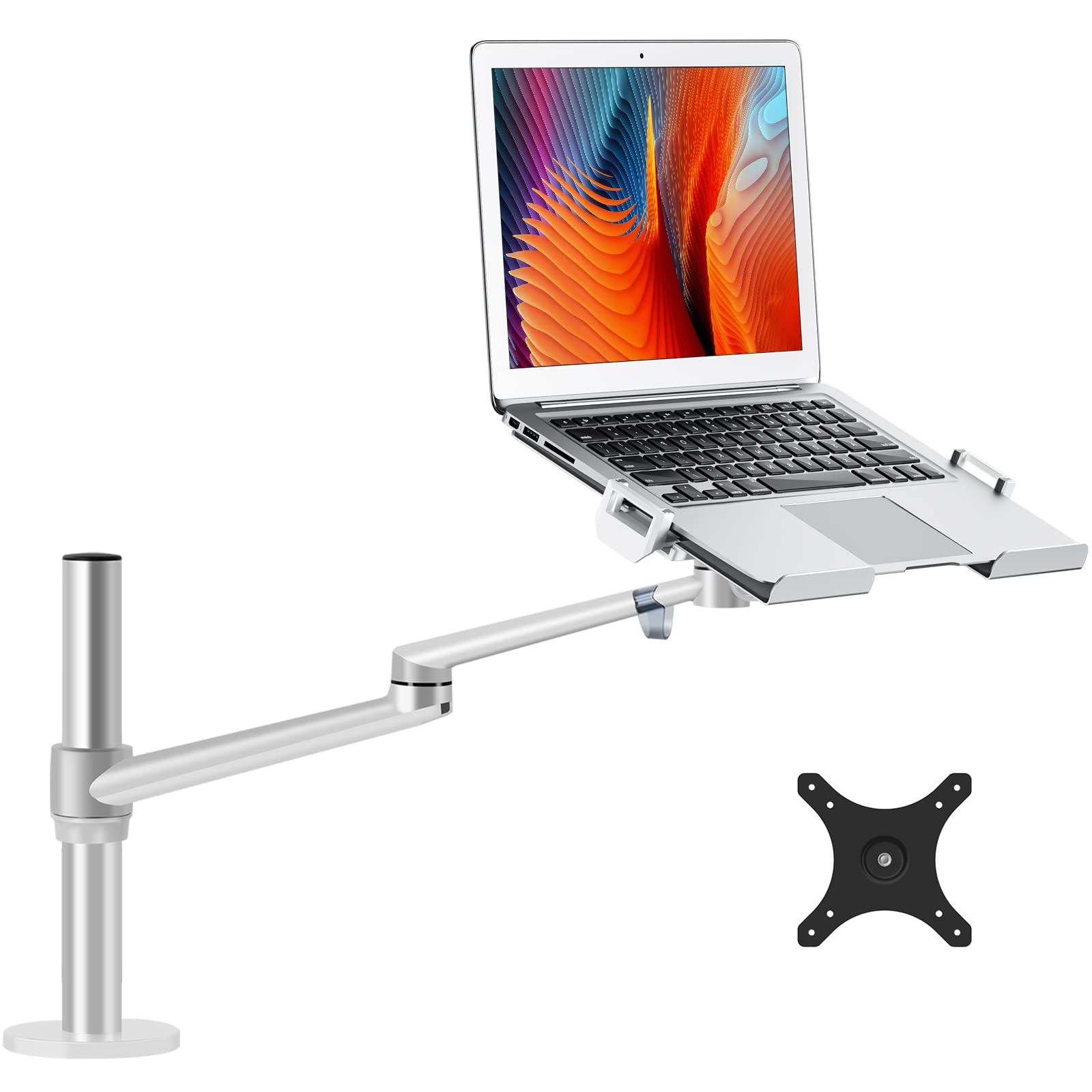 Viozon Laptop/Notebook/Projector Mount Stand,Height Adjustable Single Arm Mount Support 12 17 inch Laptop/Notebook/Tablet, Free Removable VESA 75X75 and 100X100 for Monitor 17 32 inch (Silver)