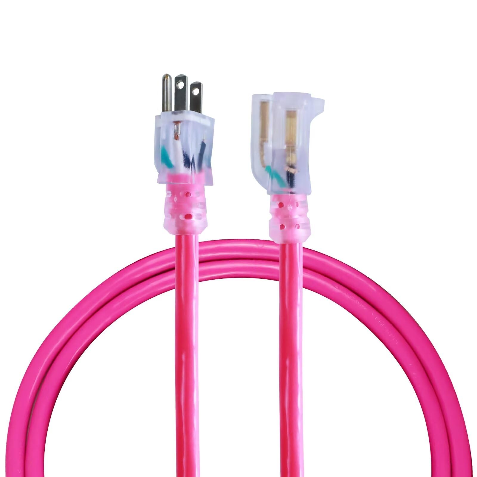 Ultra Explorer Indoor Extension Cord Waterproof 3 Ft, 12 Gauge Heavy Duty Pink Extension Cord Sjtw, Flexible Cold Resistant 3 Pr