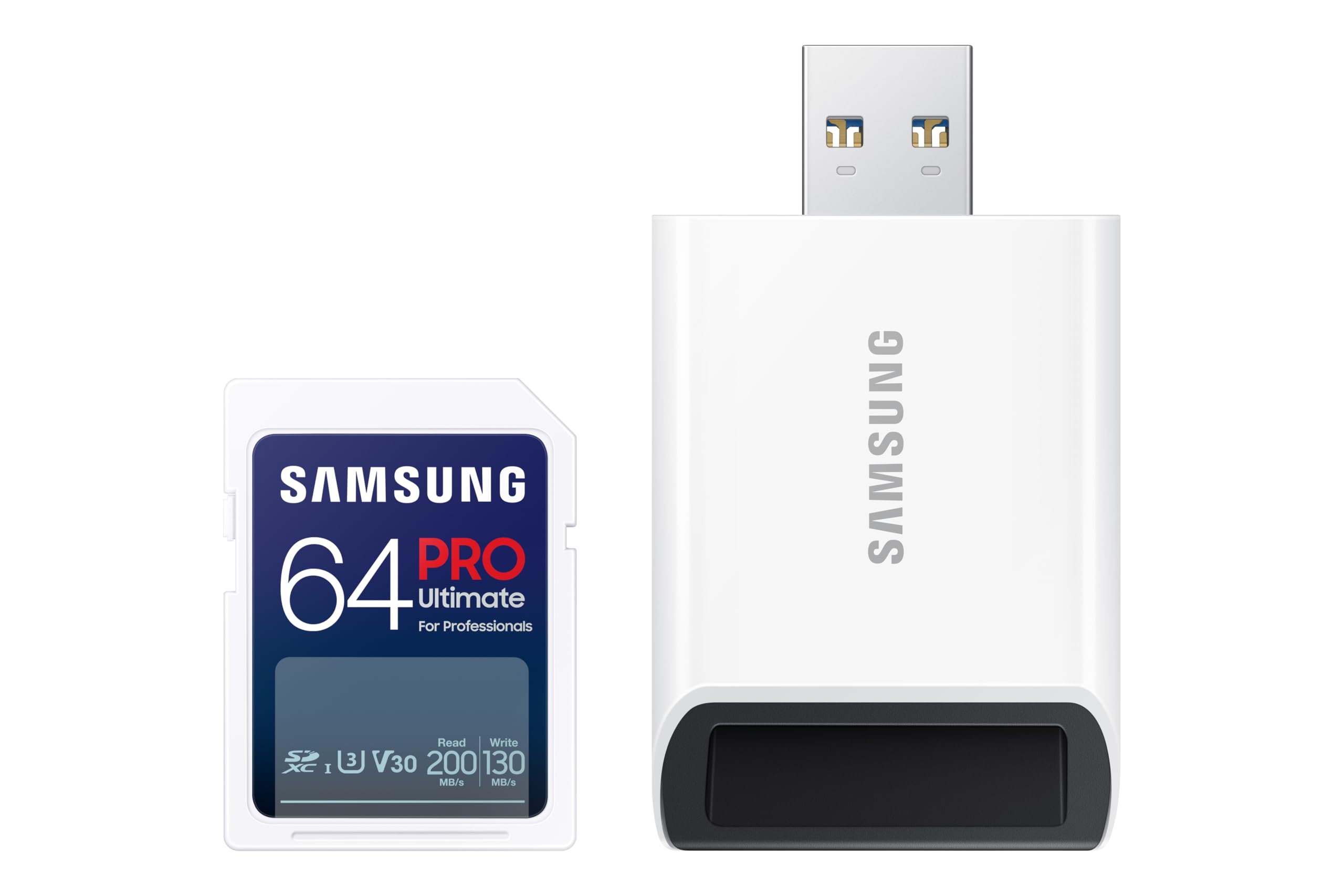 Samsung Pro Ultimate Full Size Memory Card/Usb 3.0Reader, 64Gb Sdxc, Up To 200 Mb/S, 4K Uhd, Uhs I, C10, U3, V30, A2 For Dslr, M