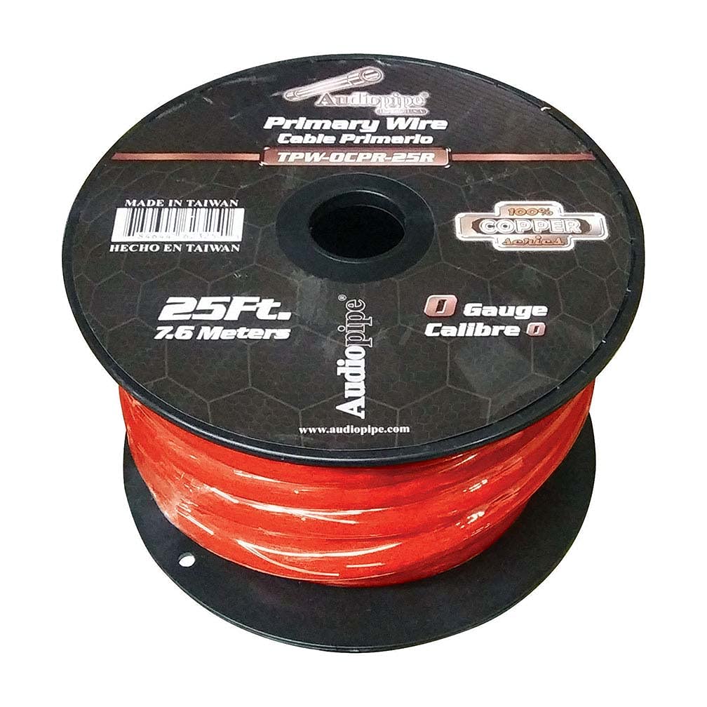 Audiopipe 0 Gauge 100% Copper Series Power Wire   25 Foot Roll   Red Pvc Outer Jacket