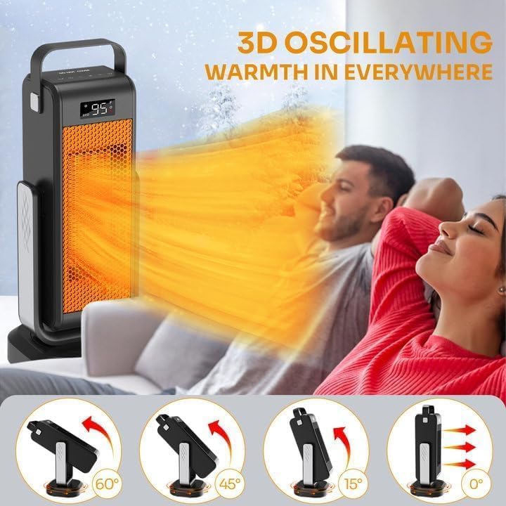 Space Heater, Portable Heater With 3D Oscillating For Large Room, 4 Mode/Eco Electric Heater, Ptc Space Heaters For Indoor Use W