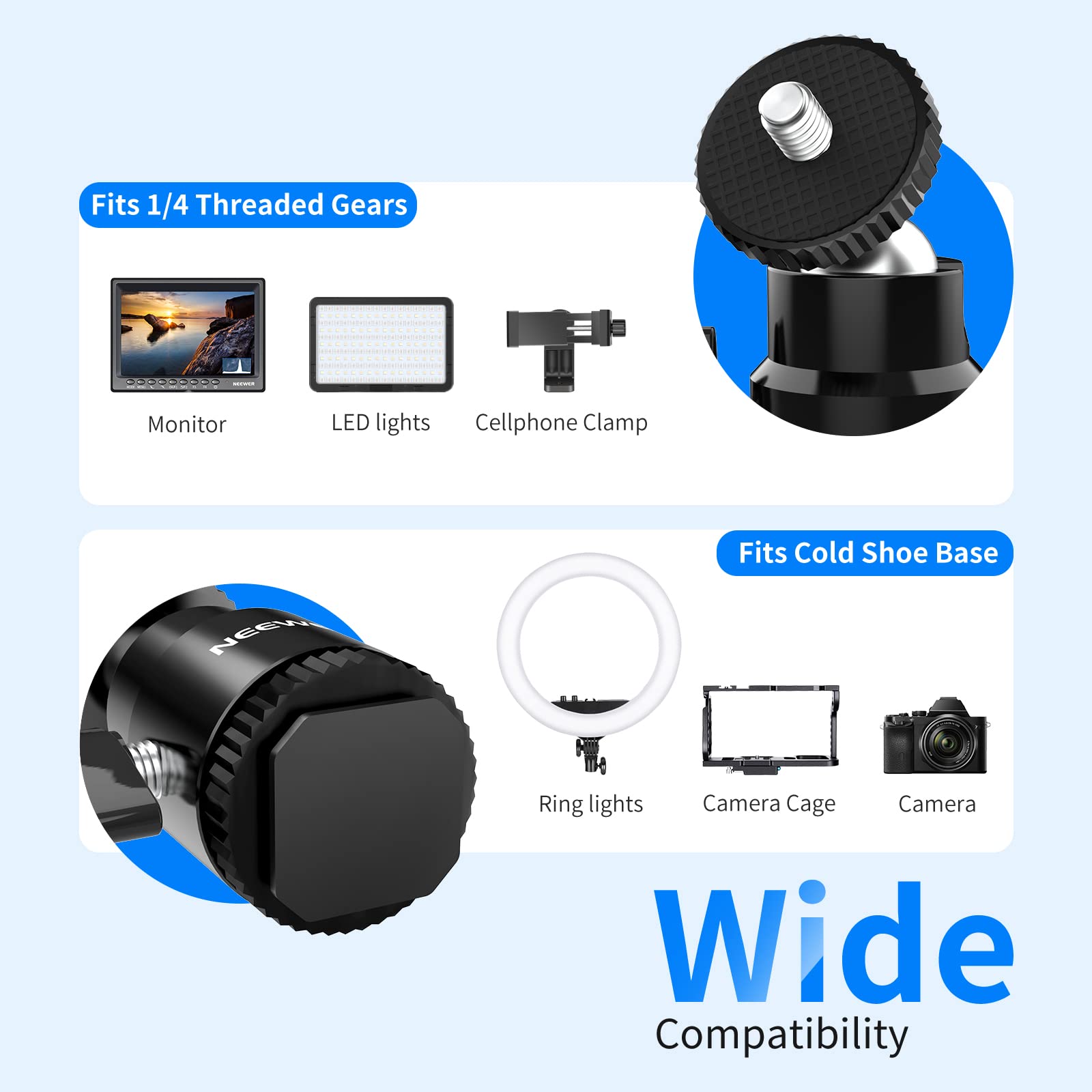 Neewer Mini Ball Head With Cold Shoe & 1/4    Screw, 2 Pack, 360 Swivel 90 Tilt Ballhead Camera Mount Hot Shoe Adapter For Camer