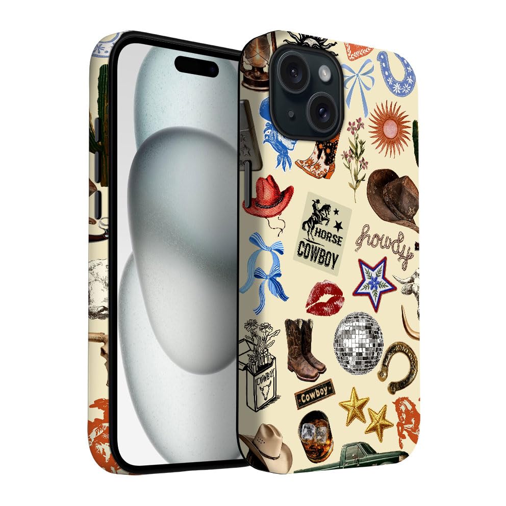 Yuzbira for iPhone 15 Case | Western Cowboy Collage | Slim Drop Protection Design