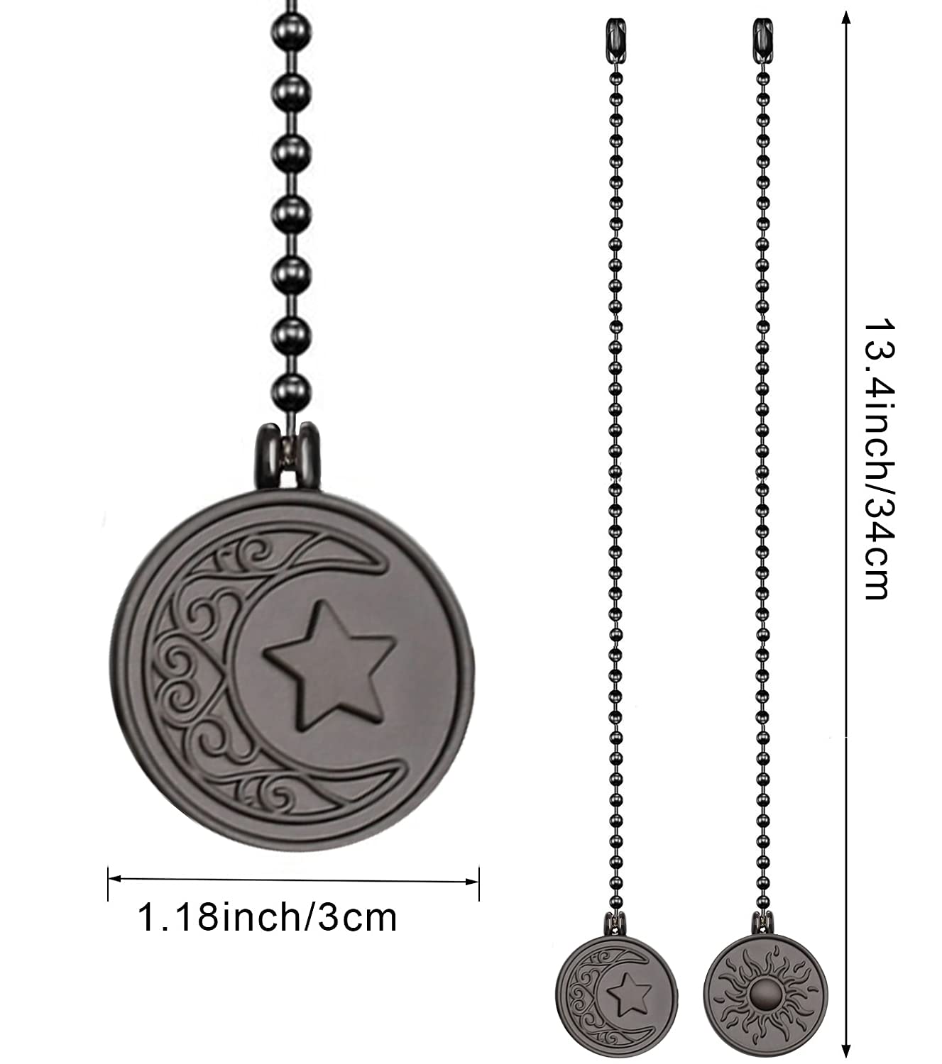 Akahttbn Ceiling Fan Pull Chain Sun Moon Pattern,2 Pcs 12 Inch Beaded Ball Pull Chain Extender Decorative With Connector, Newst
