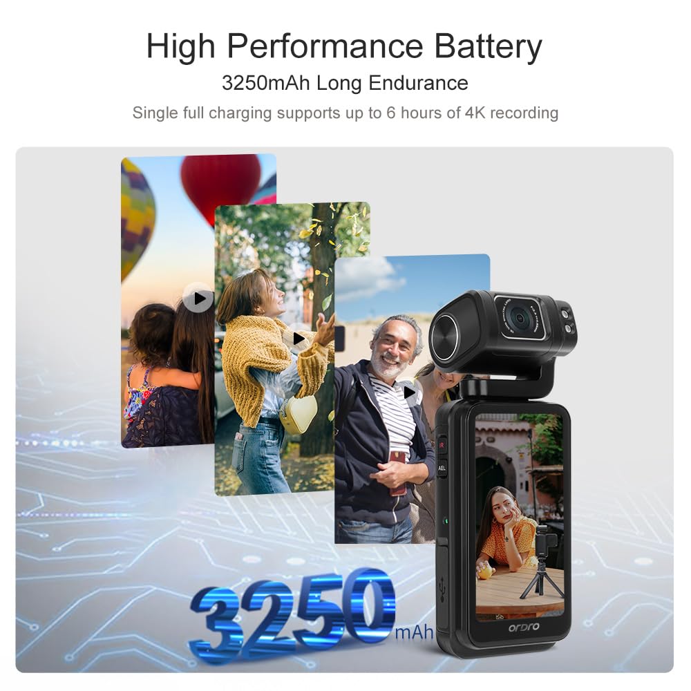 Ordro M3 5K Uhd Camera With 3.5 Inch Flippable Touch Screen, 3250Mah Large Capacity Battery, Ir Night Vision Function+64G Memory Card