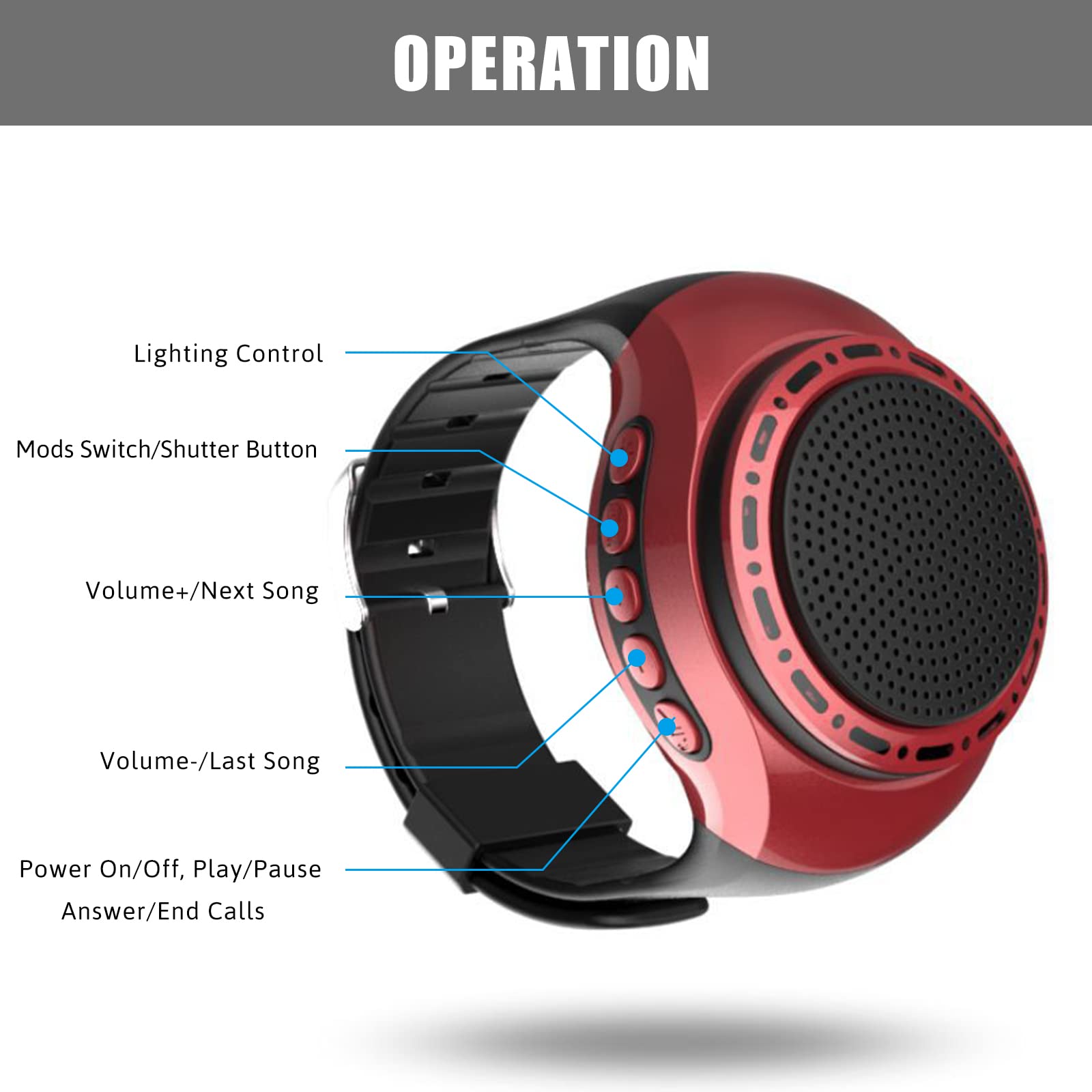 Oridecor Wireless Wearable Waterproof Wrist Portable Bluetooth Speaker Watch With Multi Function Fm Radio & Mp3 Player & Tws & Selfie & Ultra Long Standby Time For Running, Hiking, Riding(Red)