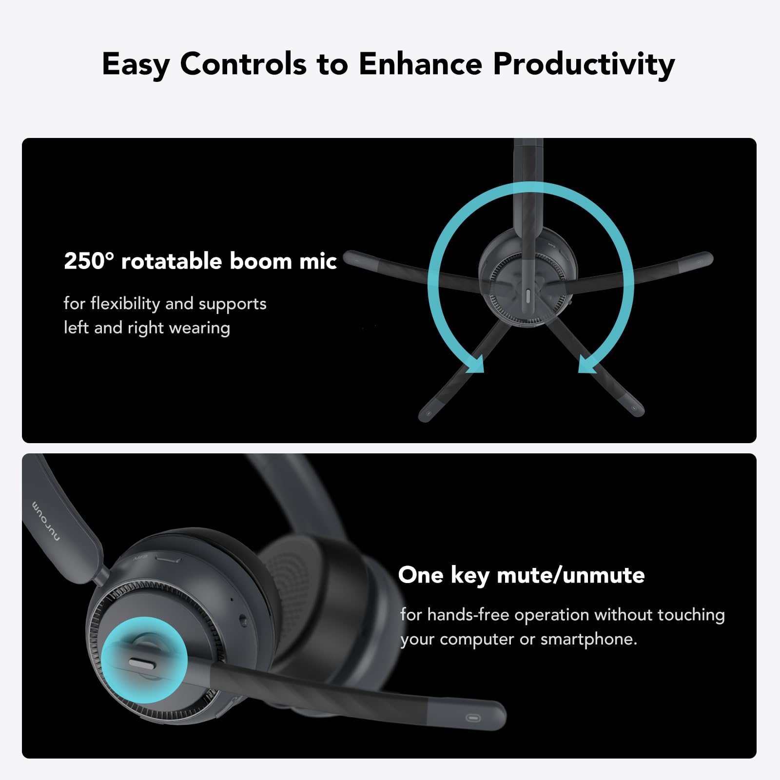 Nuroum Wireless Headset With Mic For Work, Bluetooth Headset With Noise Cancelling Microphone, Mute Button, Usb For Pc/Computer/