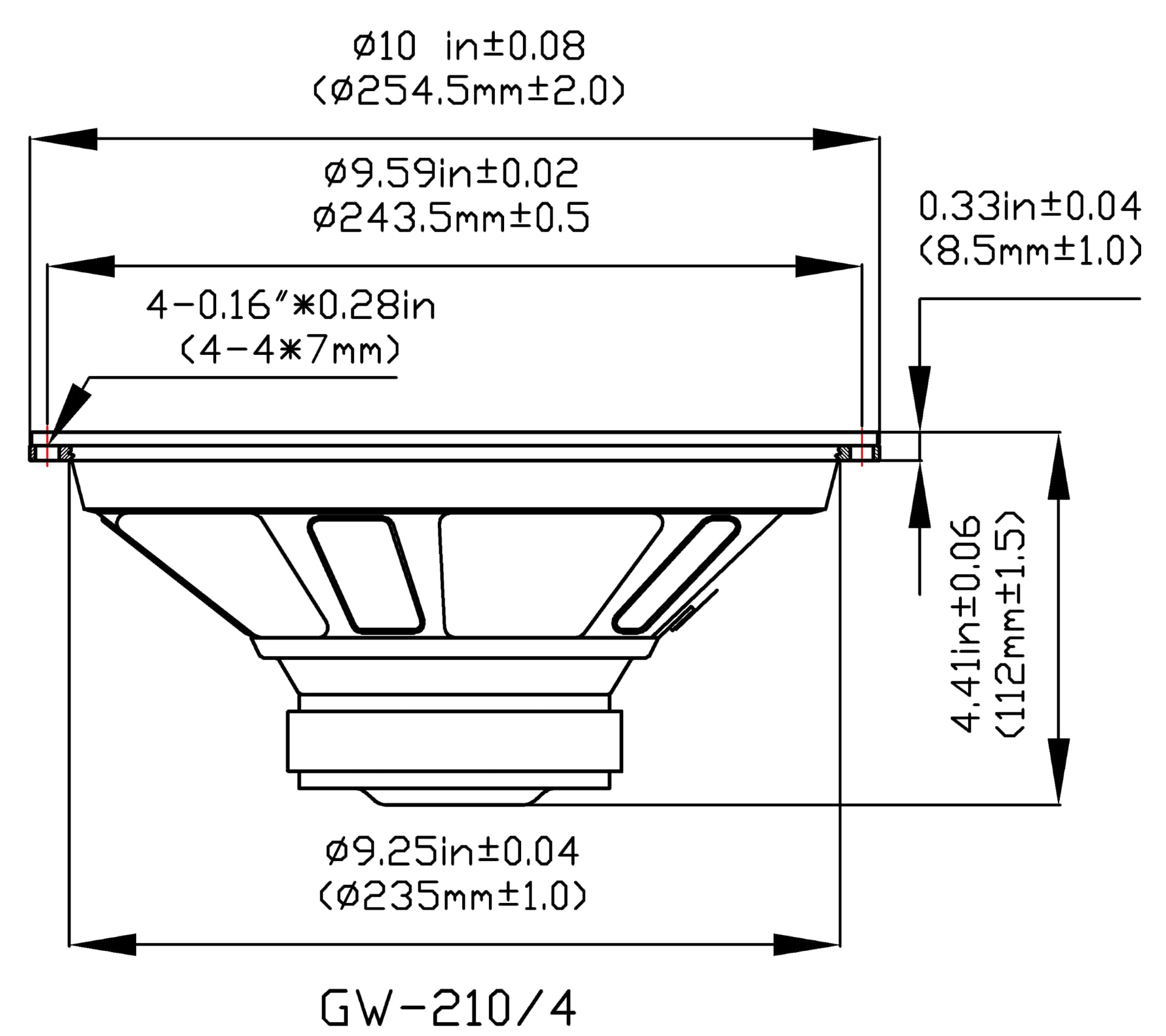 Goldwood Sound Gw-210/4 Oem 10 Woofer 220 Watts 4Ohm Replacement Speaker,Black